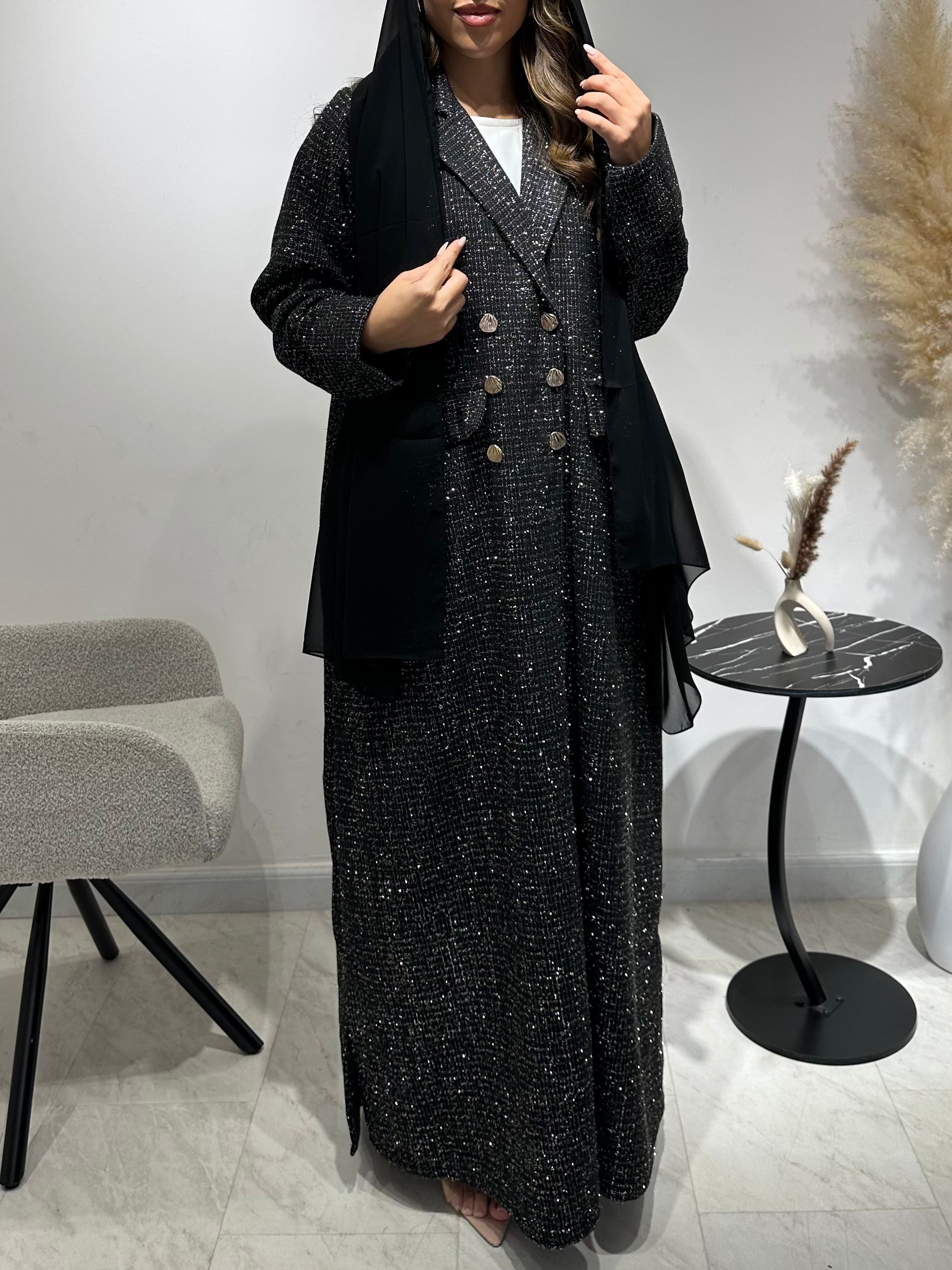 C 1589 Black Gold Coat Abaya