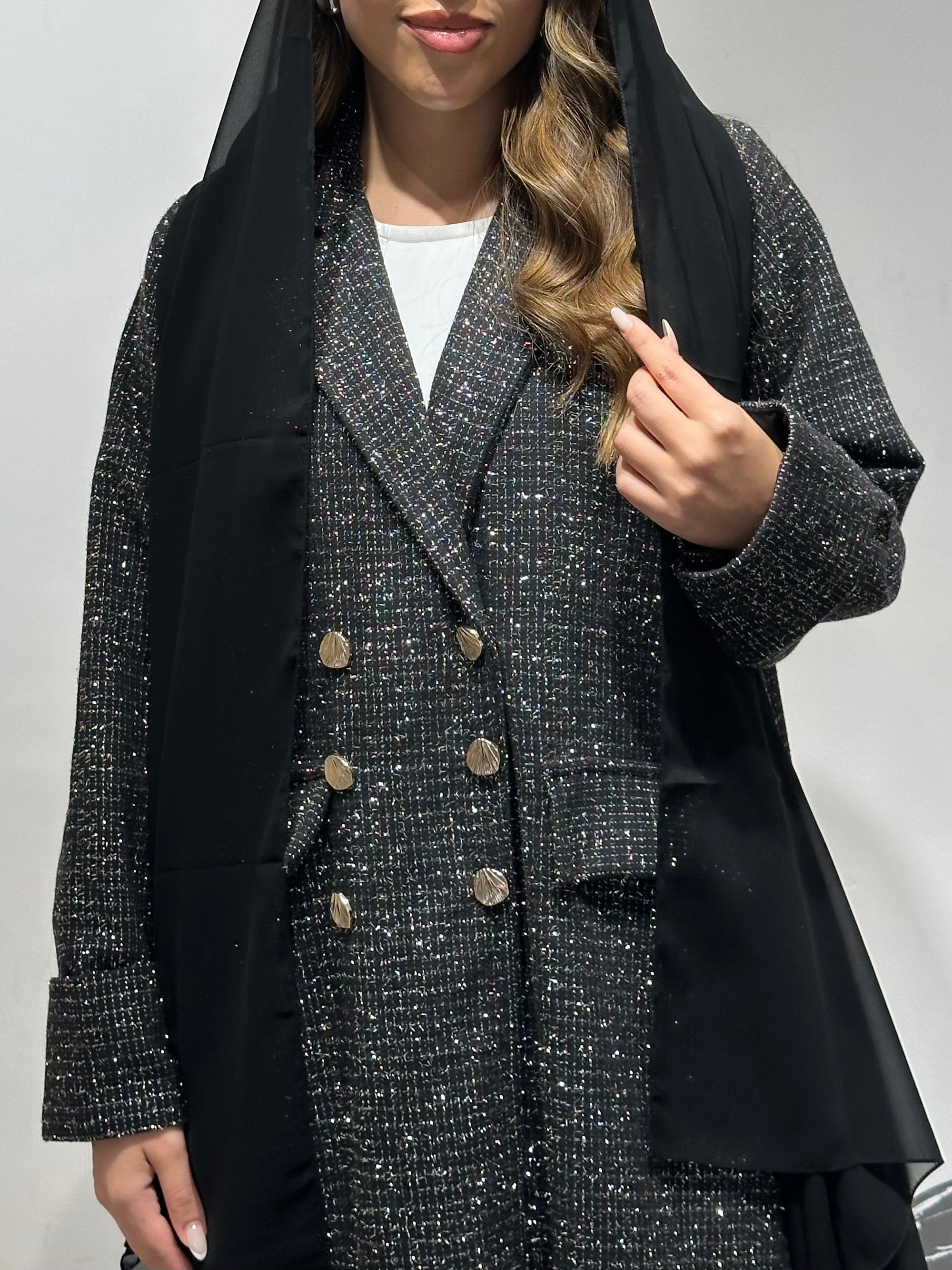 C 1589 Black Gold Coat Abaya