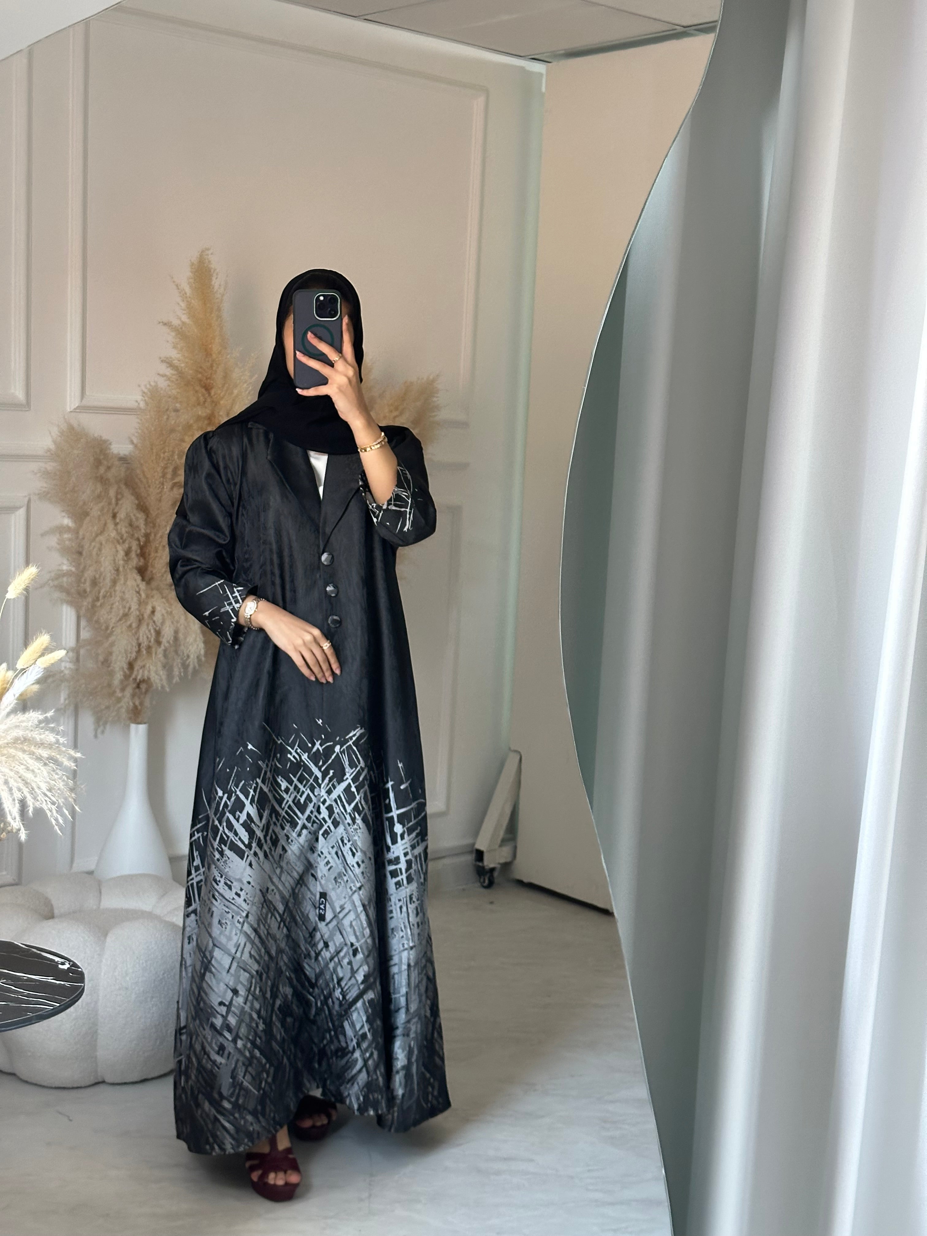 C 0895-03 Silver Jacquard Abaya