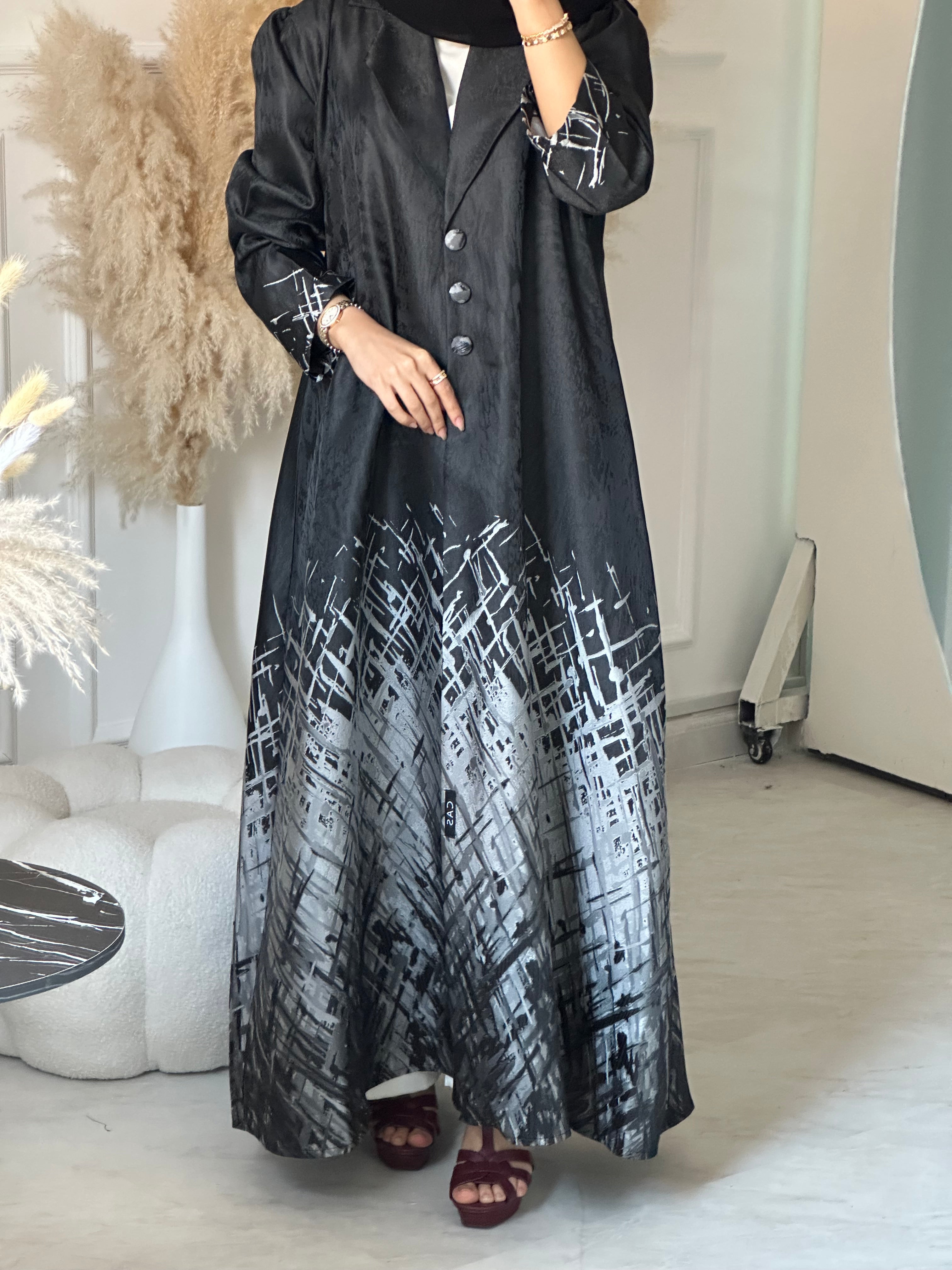 C 0895-03 Silver Jacquard Abaya