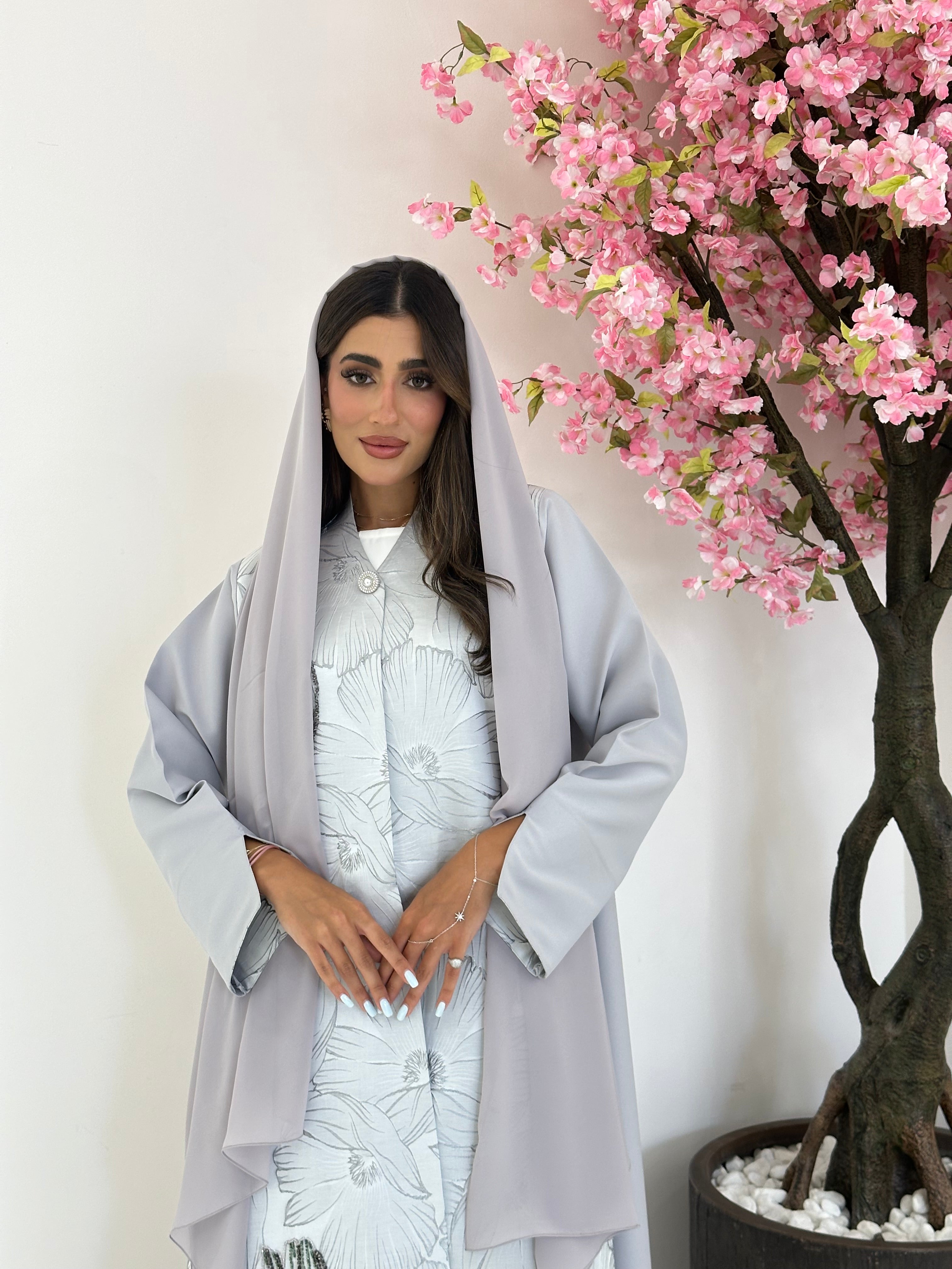 C 1175 Silver Printed Abaya