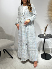 C 1591 White Blue Coat Abaya