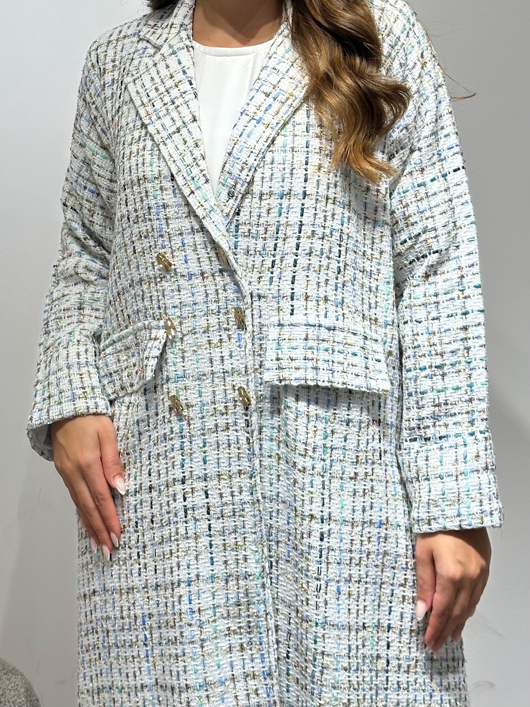 C 1591 White Blue Coat Abaya