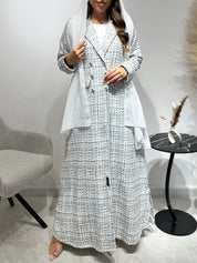 C 1591 White Blue Coat Abaya