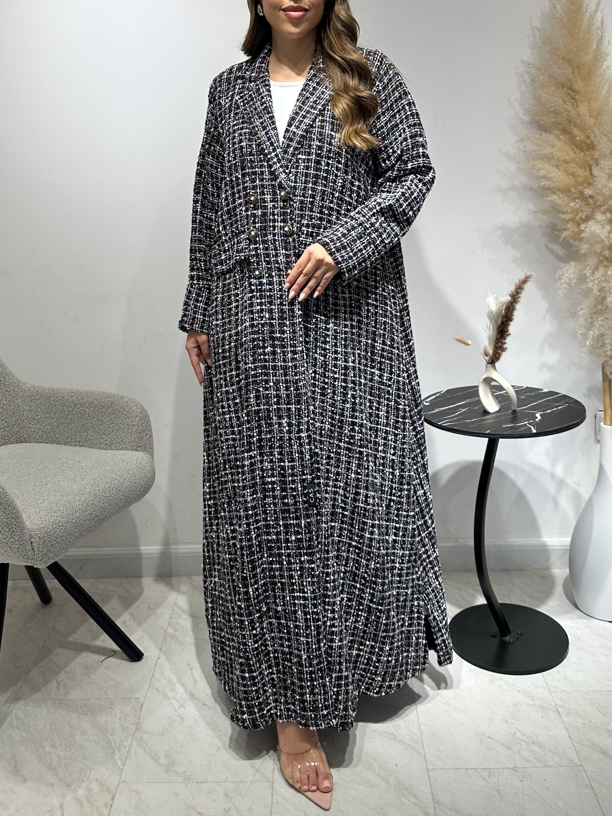 C 1592 Black Pink Coat Abaya