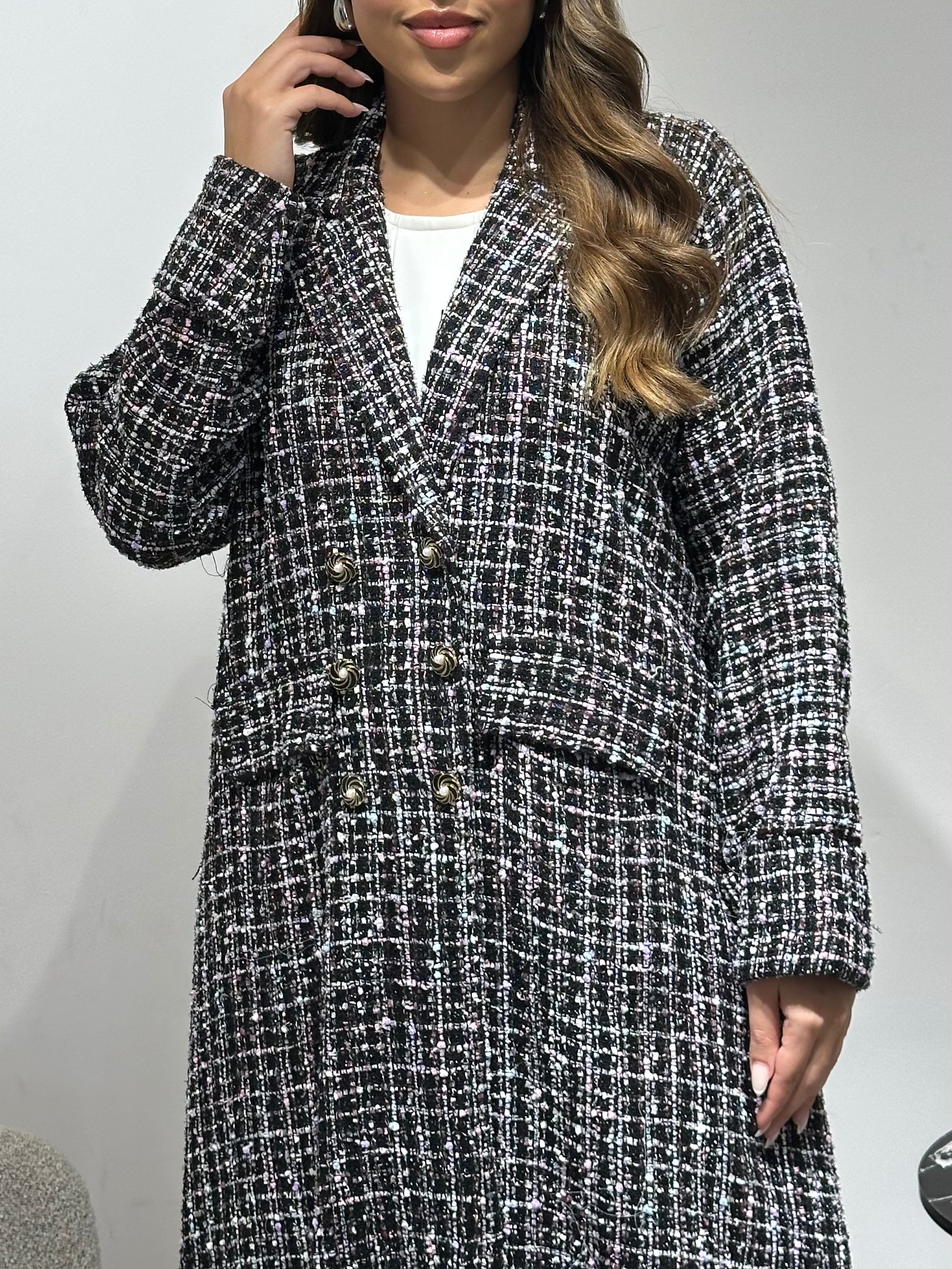 C 1592 Black Pink Coat Abaya