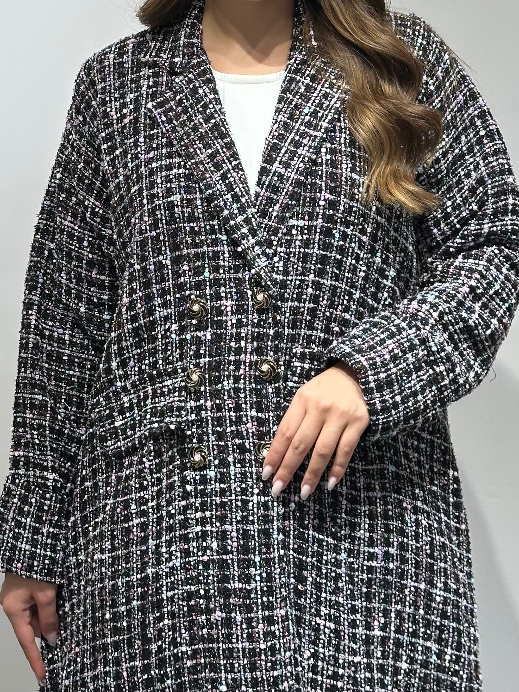 C 1592 Black Pink Coat Abaya