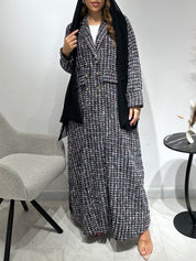 C 1592 Black Pink Coat Abaya