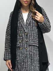 C 1592 Black Pink Coat Abaya