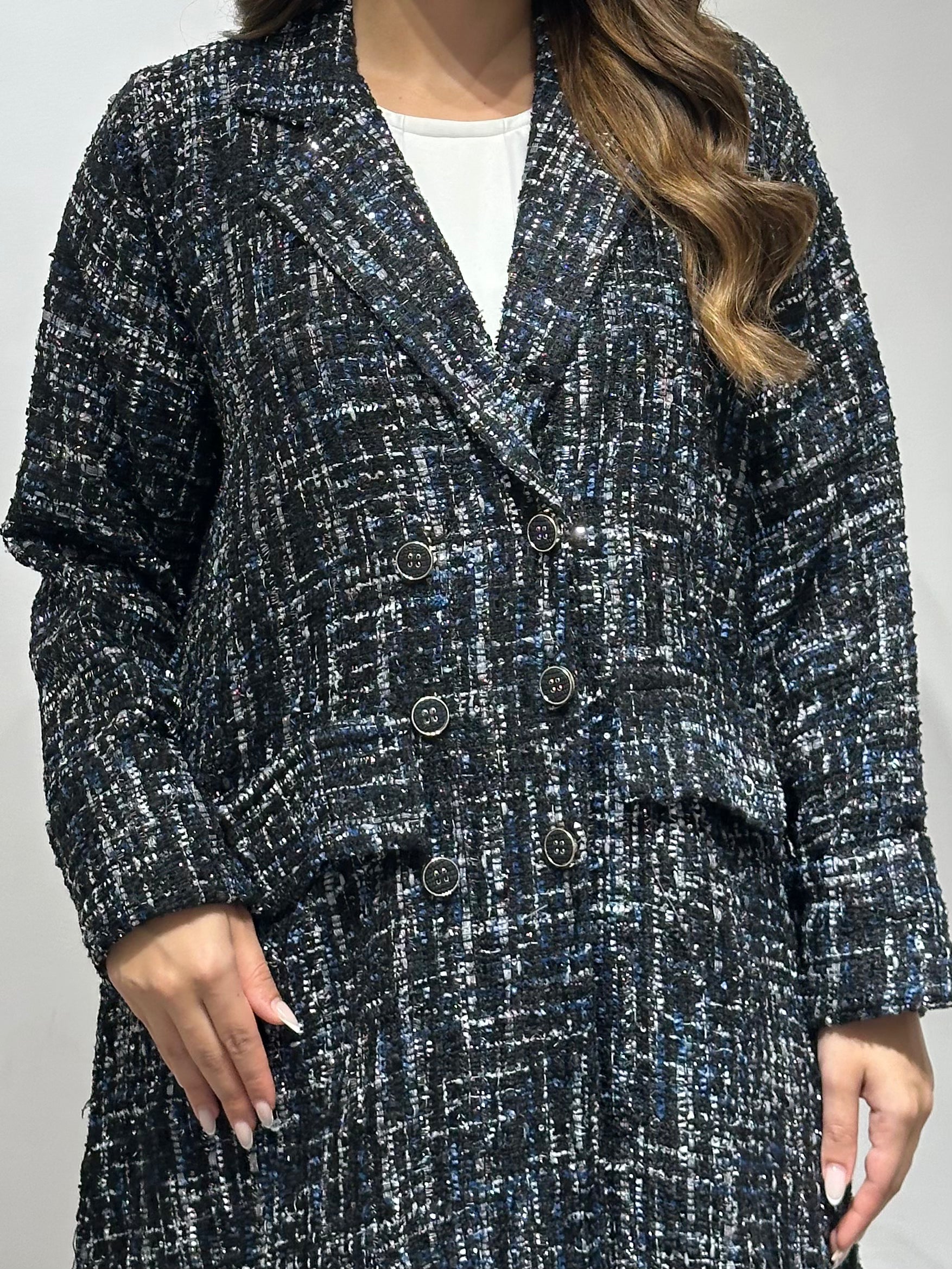 C 1593 Black Blue Coat Abaya