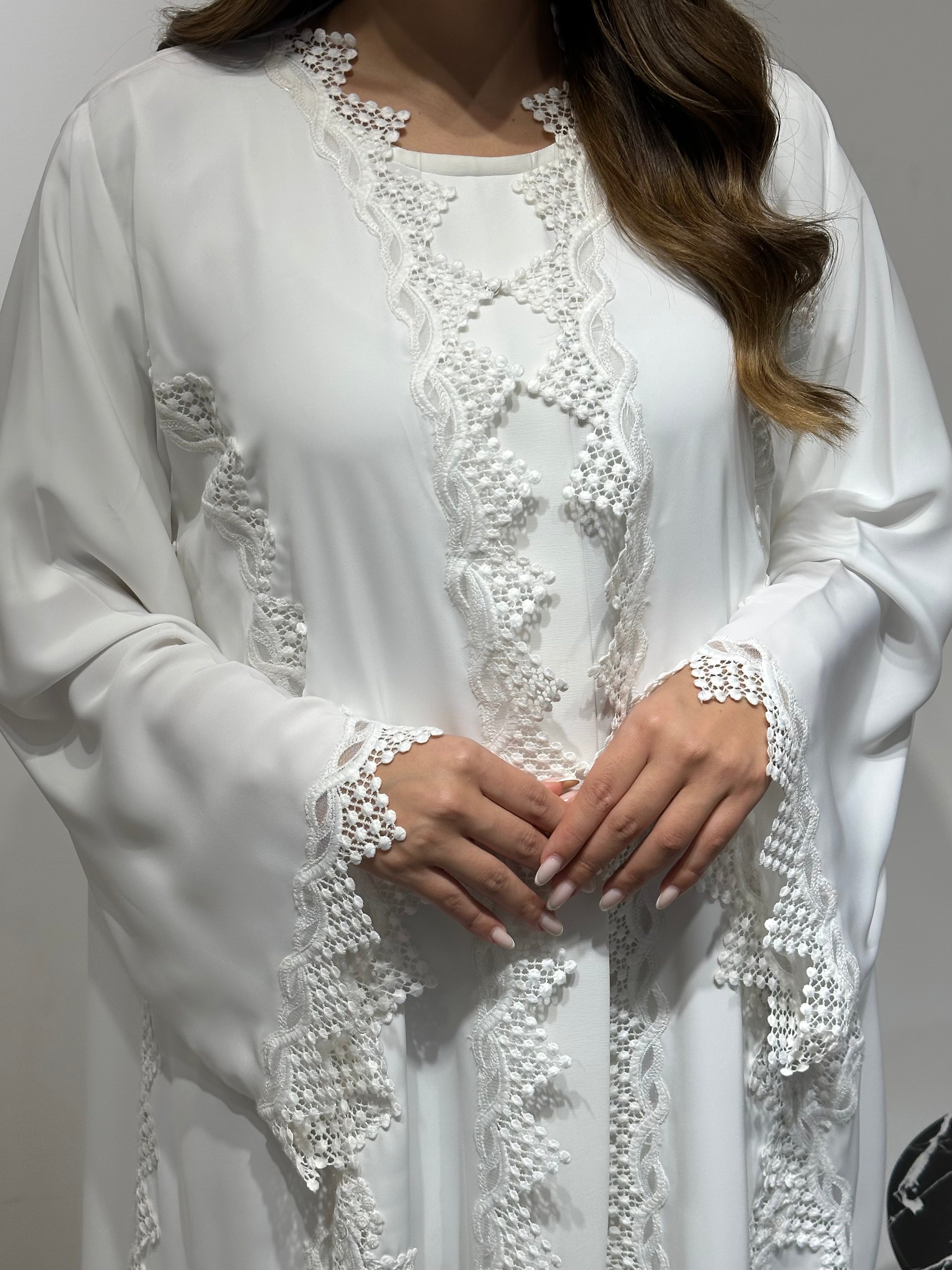 C 1587 White Lace Abaya