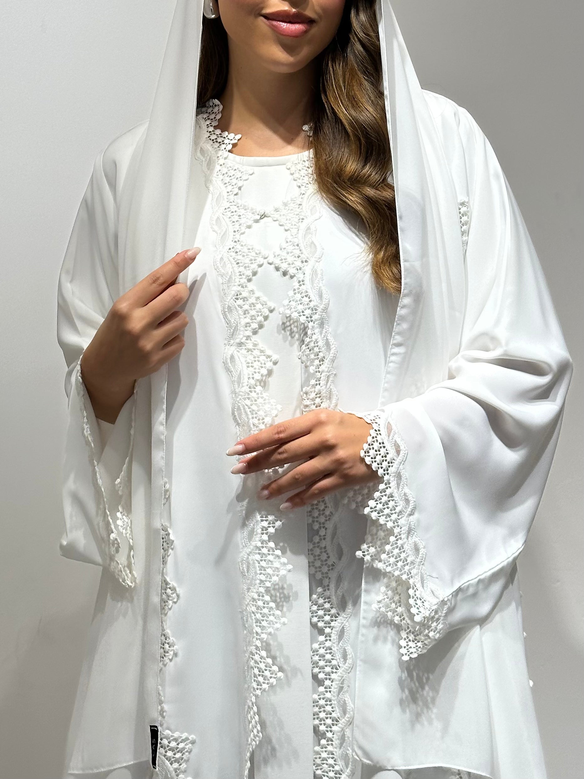 C 1587 White Lace Abaya