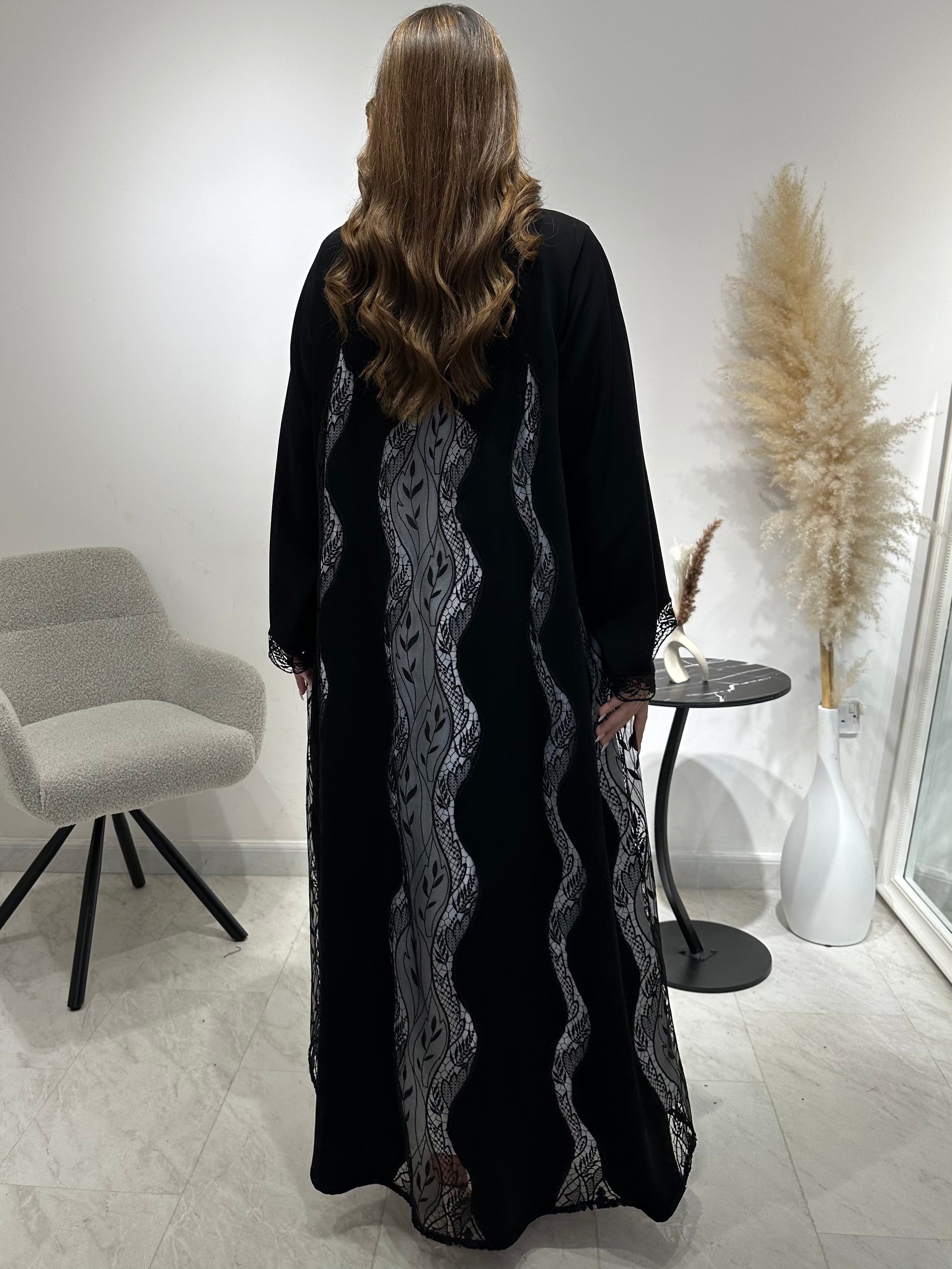 C 1588 Black Lace Abaya