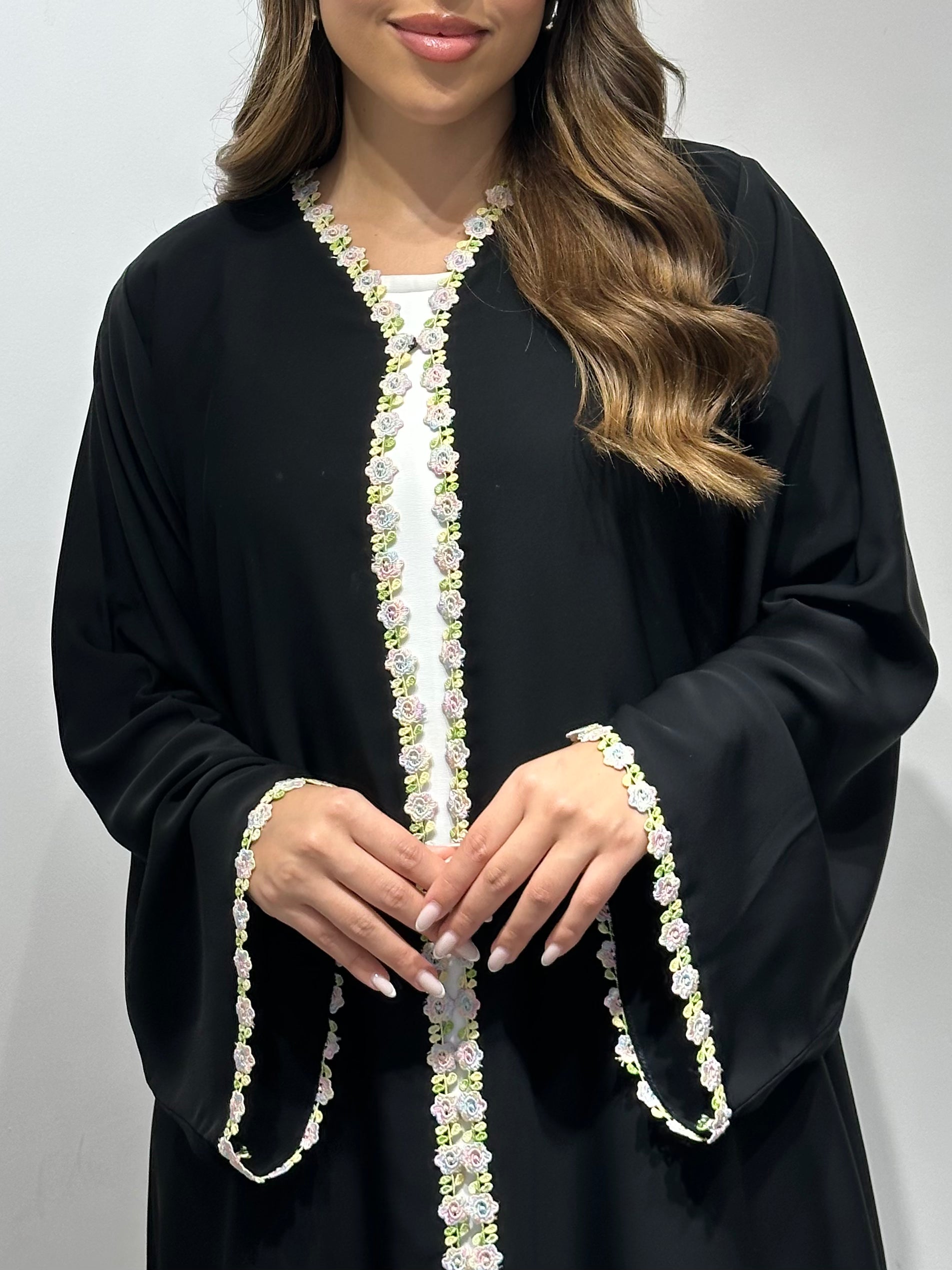 C 1589 Black Floral Lace Abaya
