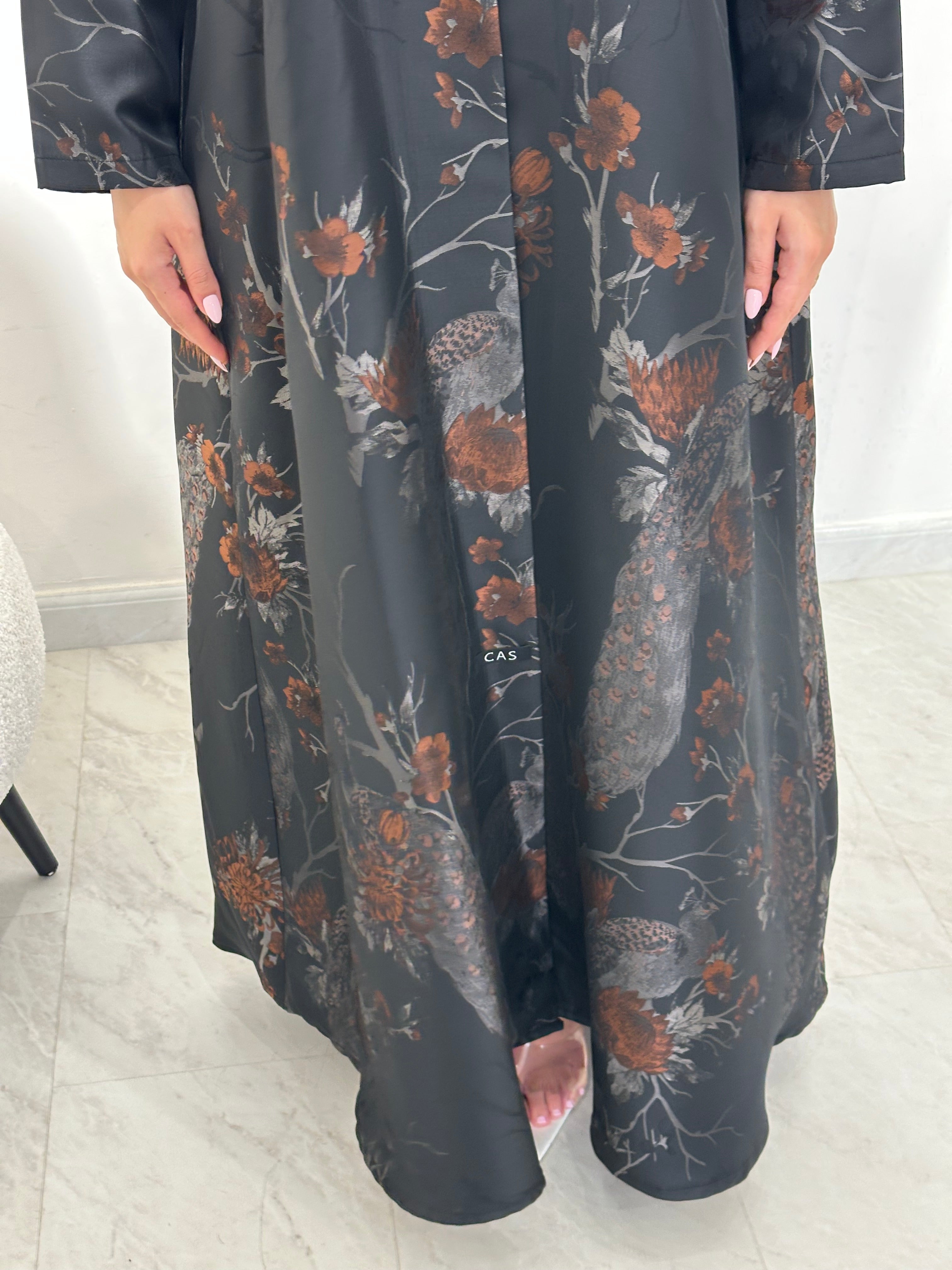 C 1357-01 Cinnamon Peacock Printed Abaya