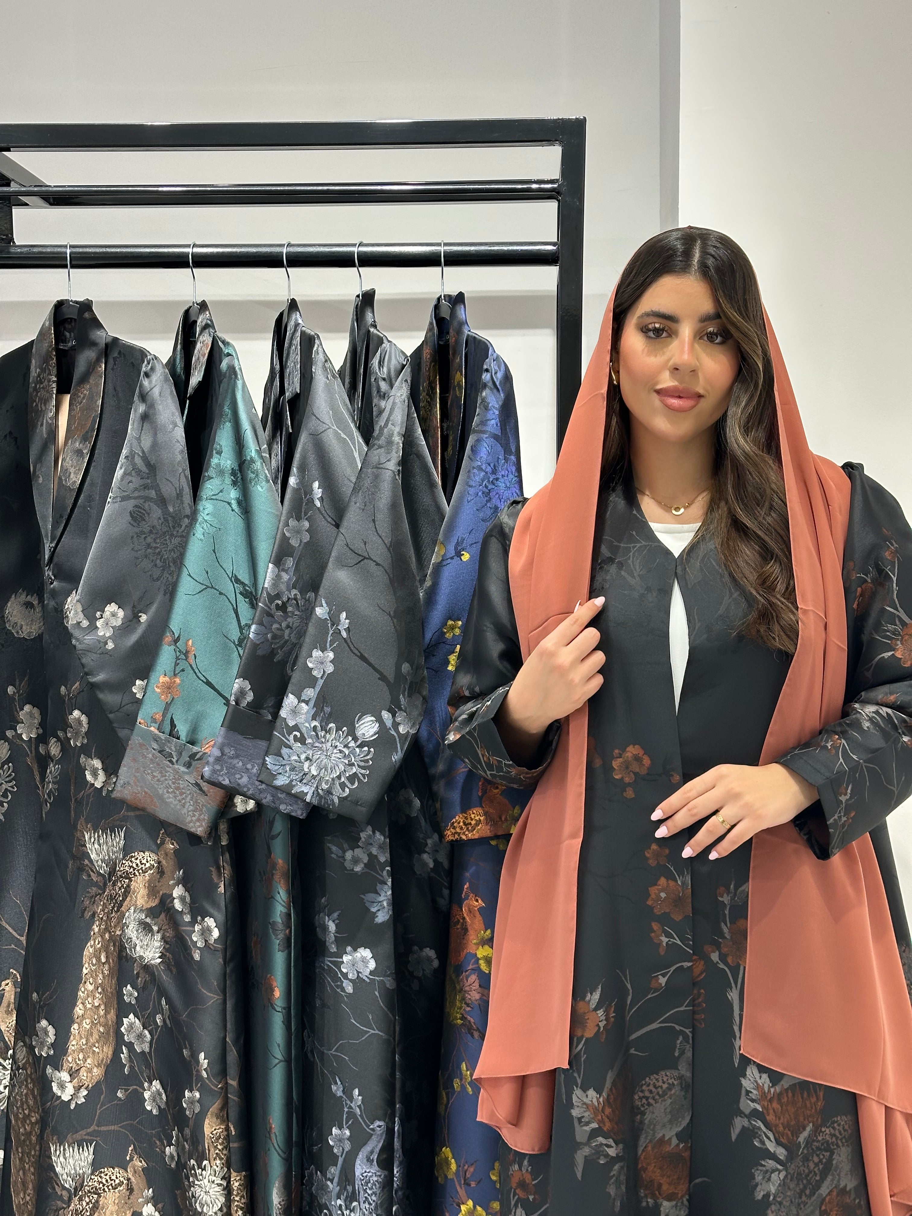 C 1357-01 Cinnamon Peacock Printed Abaya