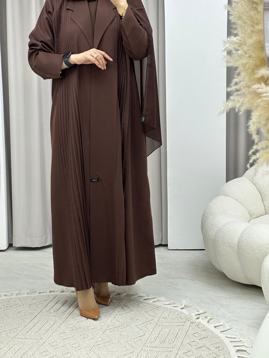 C Pleated Brown Abaya Coat Set