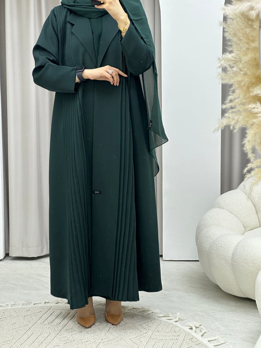 C Pleated Green Abaya Coat Set