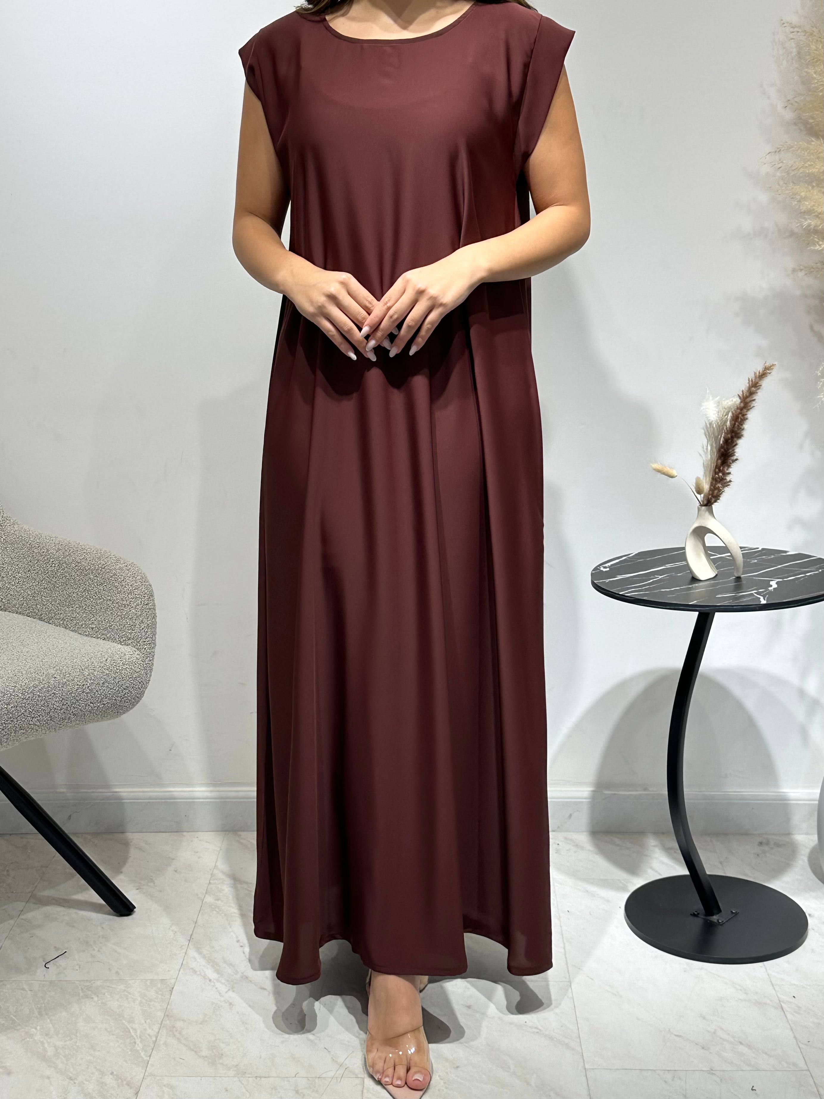 C 1592 Chocolate Brown Crystal Lace Abaya