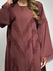 C 1592 Chocolate Brown Crystal Lace Abaya