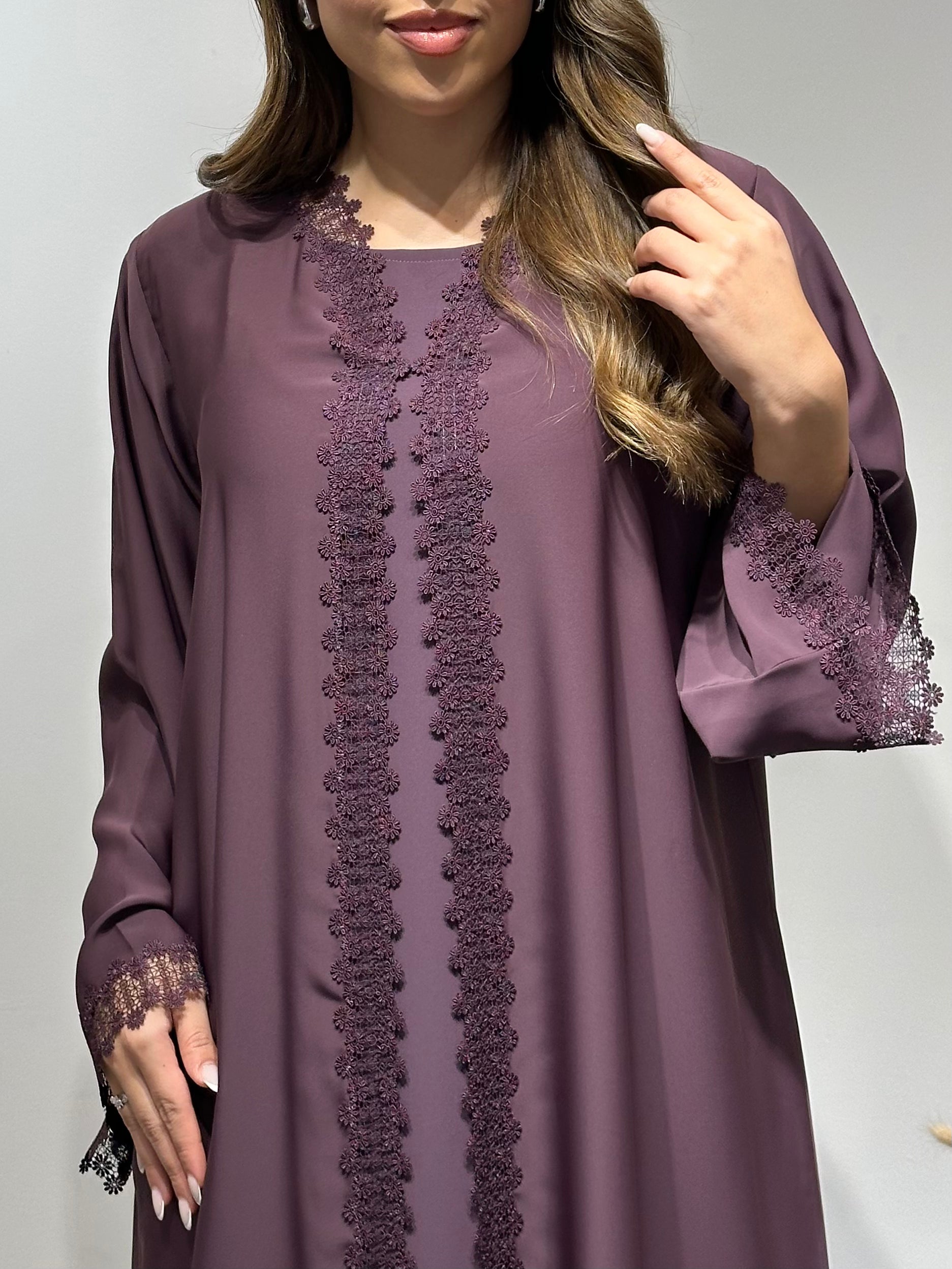 C 1593 Plum Purple Lace Abaya