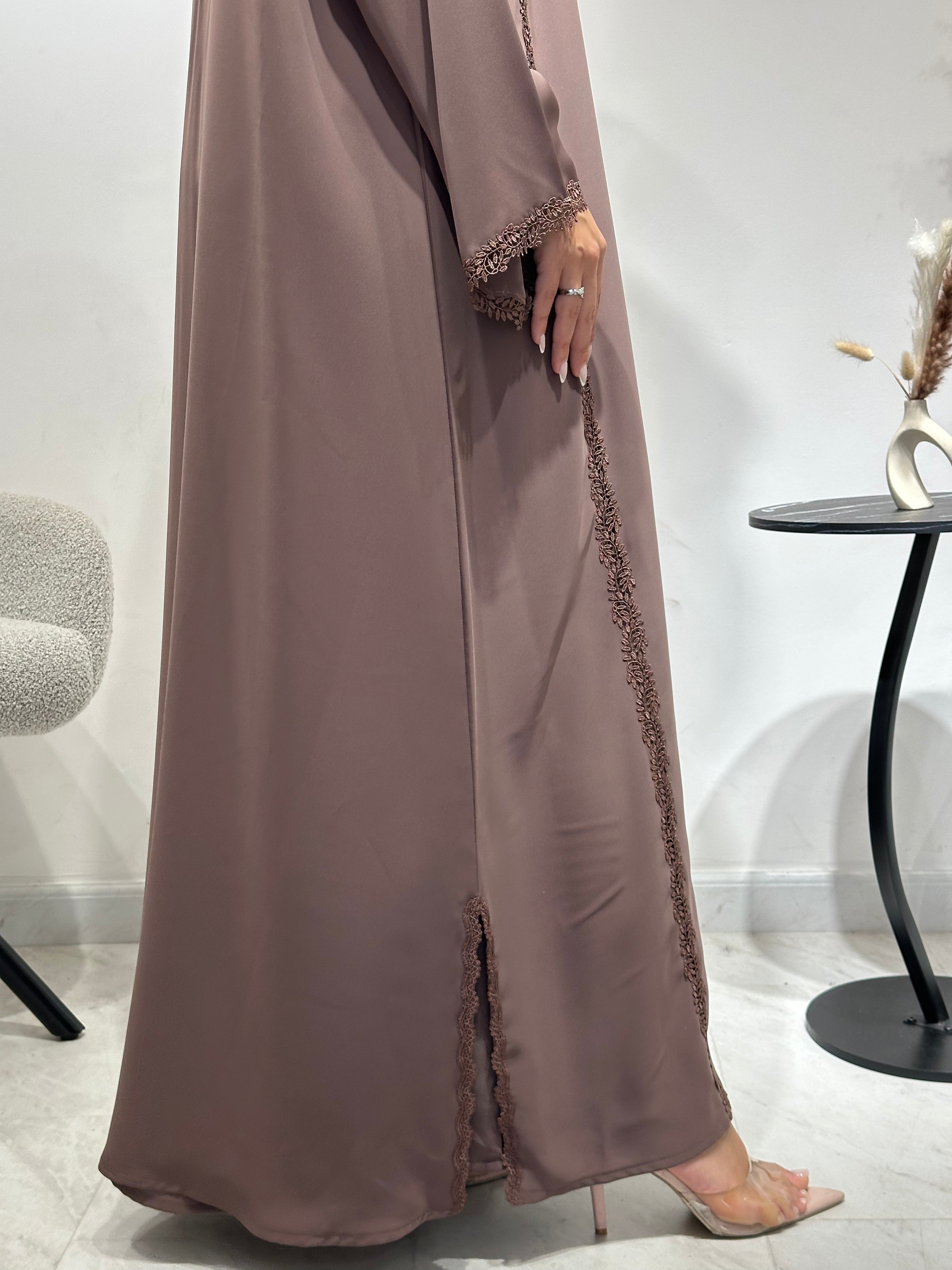 C 1594 Caramel Brown Lace Abaya