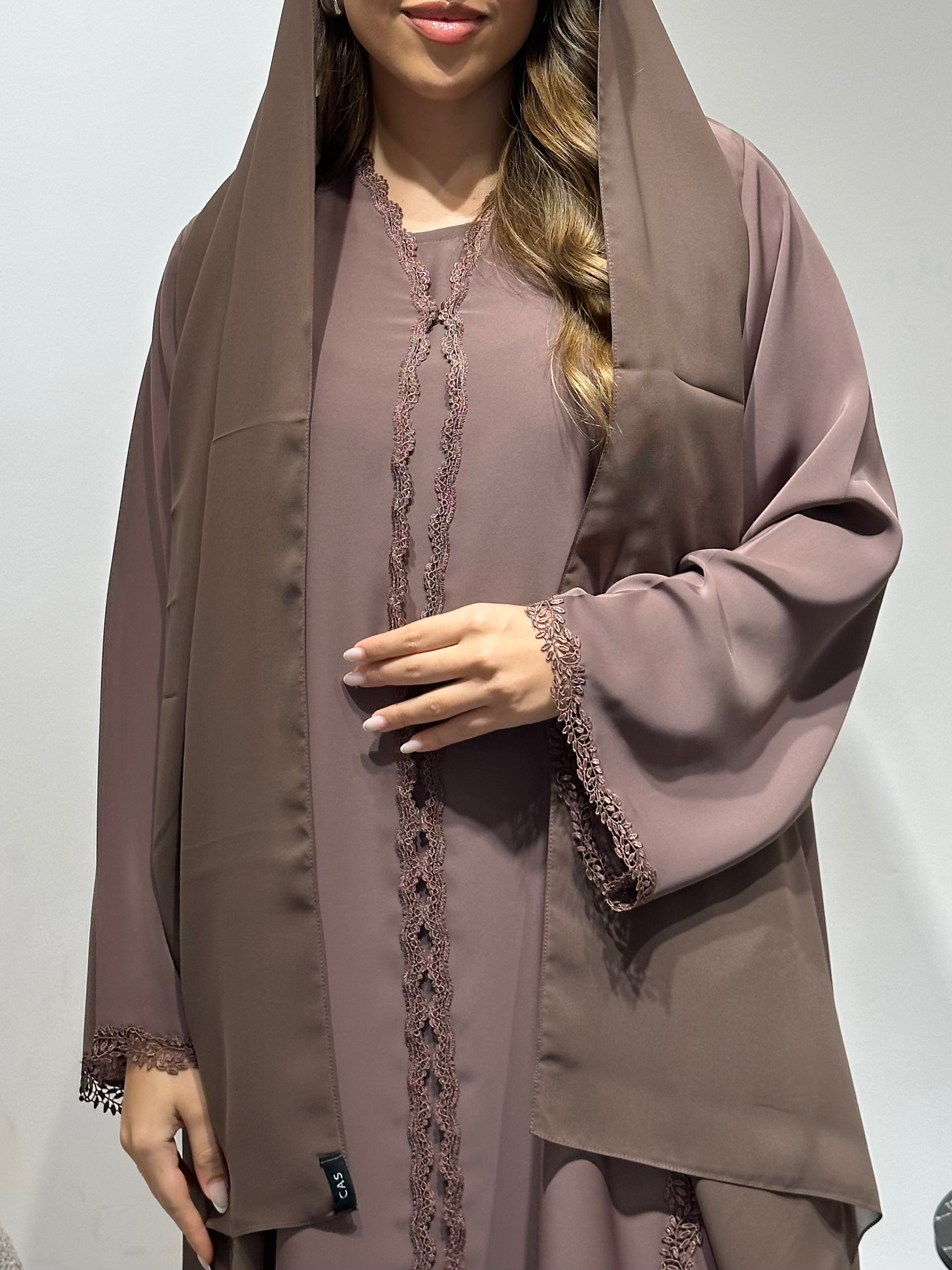 C 1594 Caramel Brown Lace Abaya