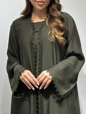 C 1596 Olive Green Lace Abaya