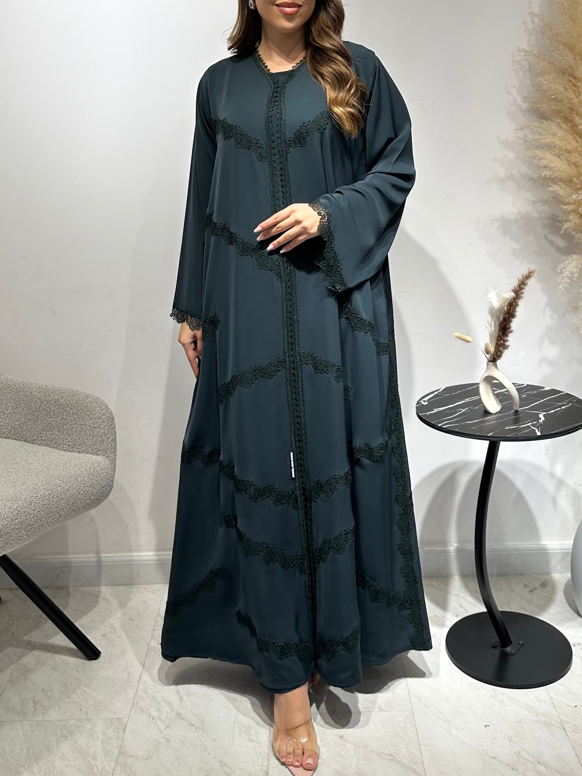 C 1598 Forest Green Lace Abaya