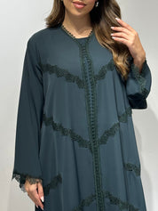 C 1598 Forest Green Lace Abaya