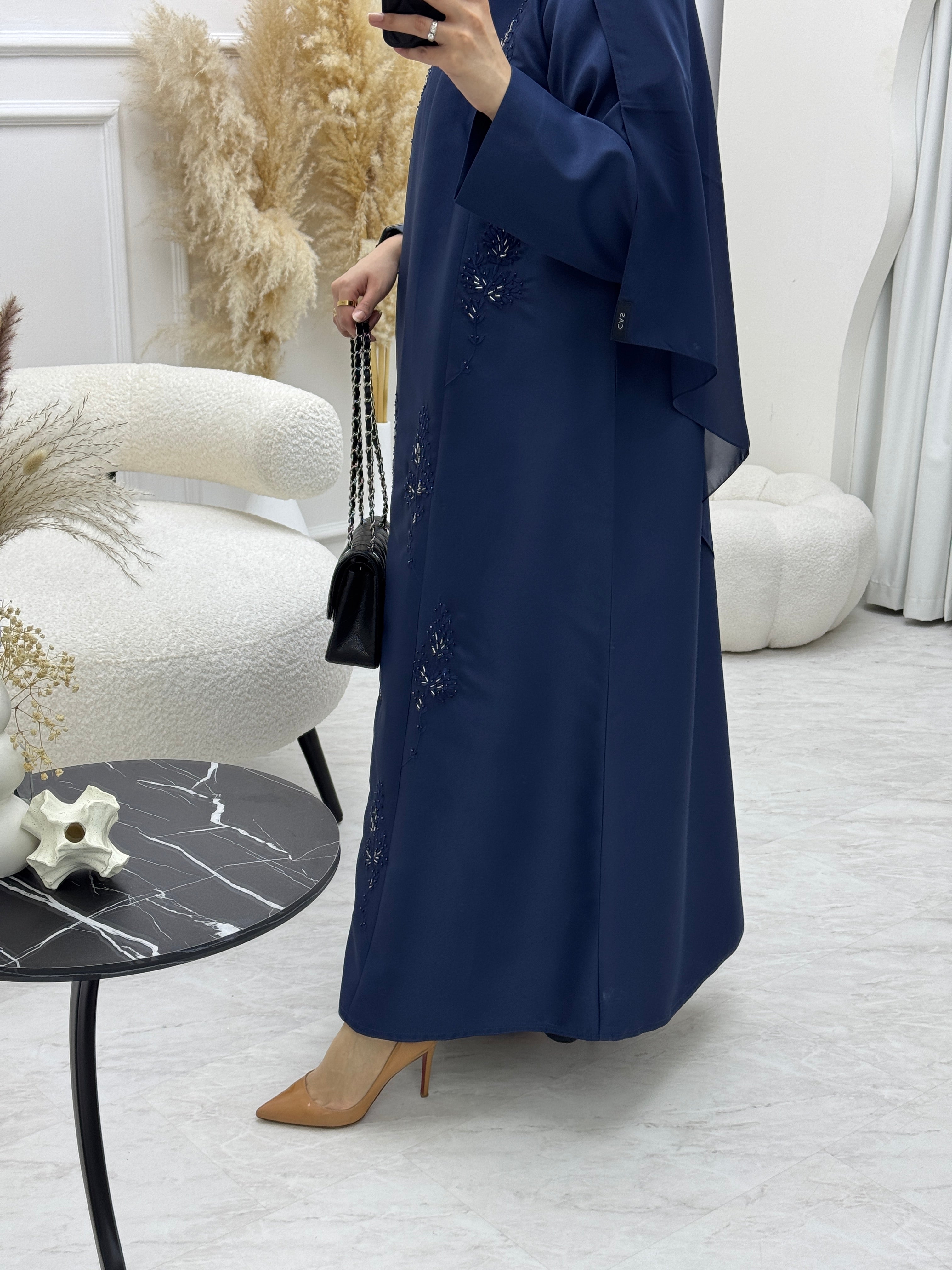 C 0924 Navy Blue Beaded Eid Abaya