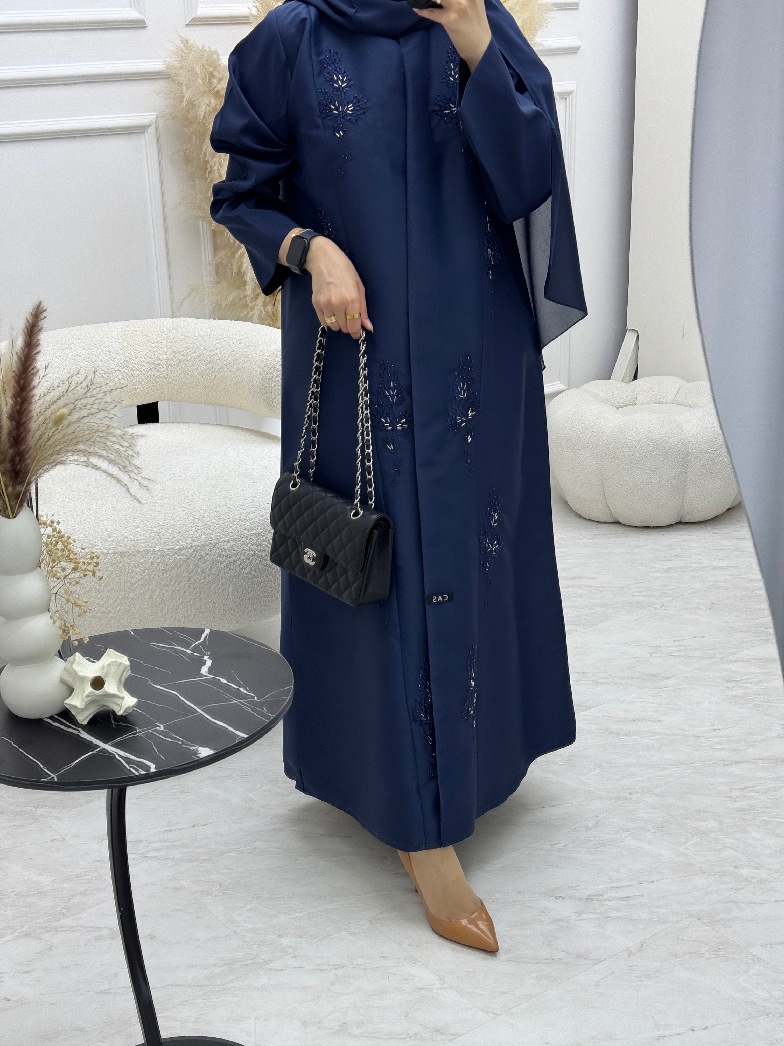 C 0924 Navy Blue Beaded Eid Abaya