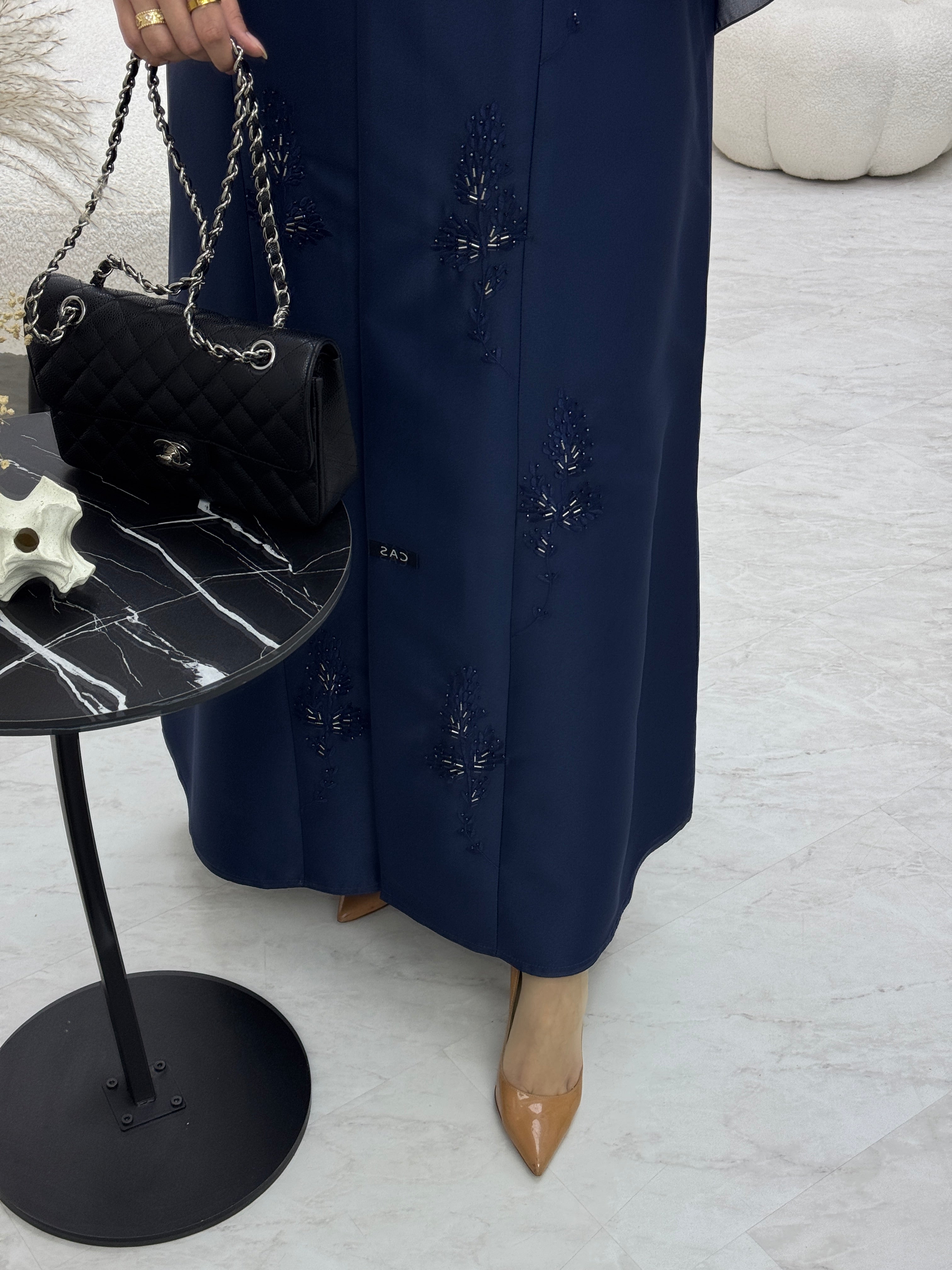 C 0924 Navy Blue Beaded Eid Abaya