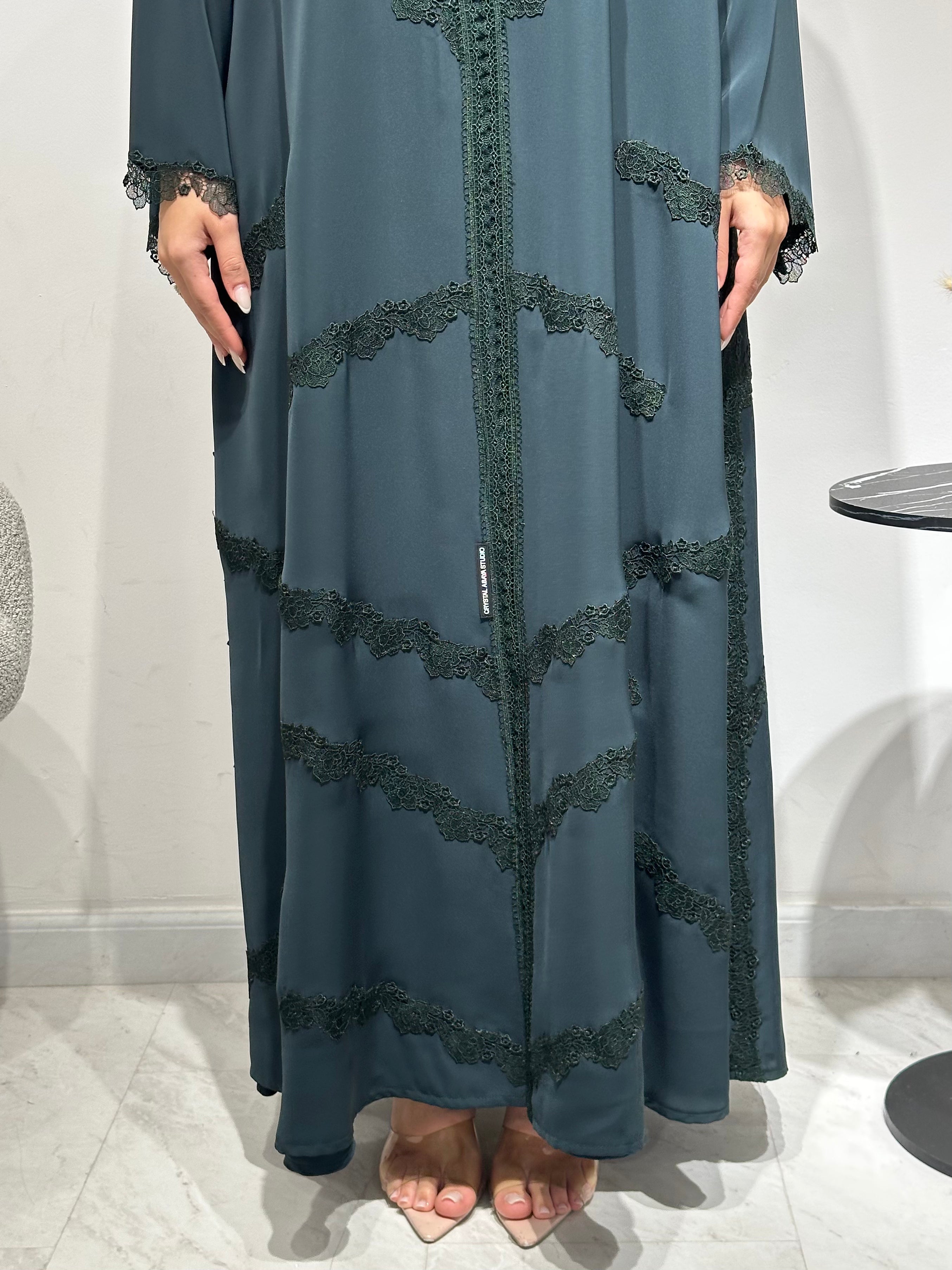 C 1598 Forest Green Lace Abaya