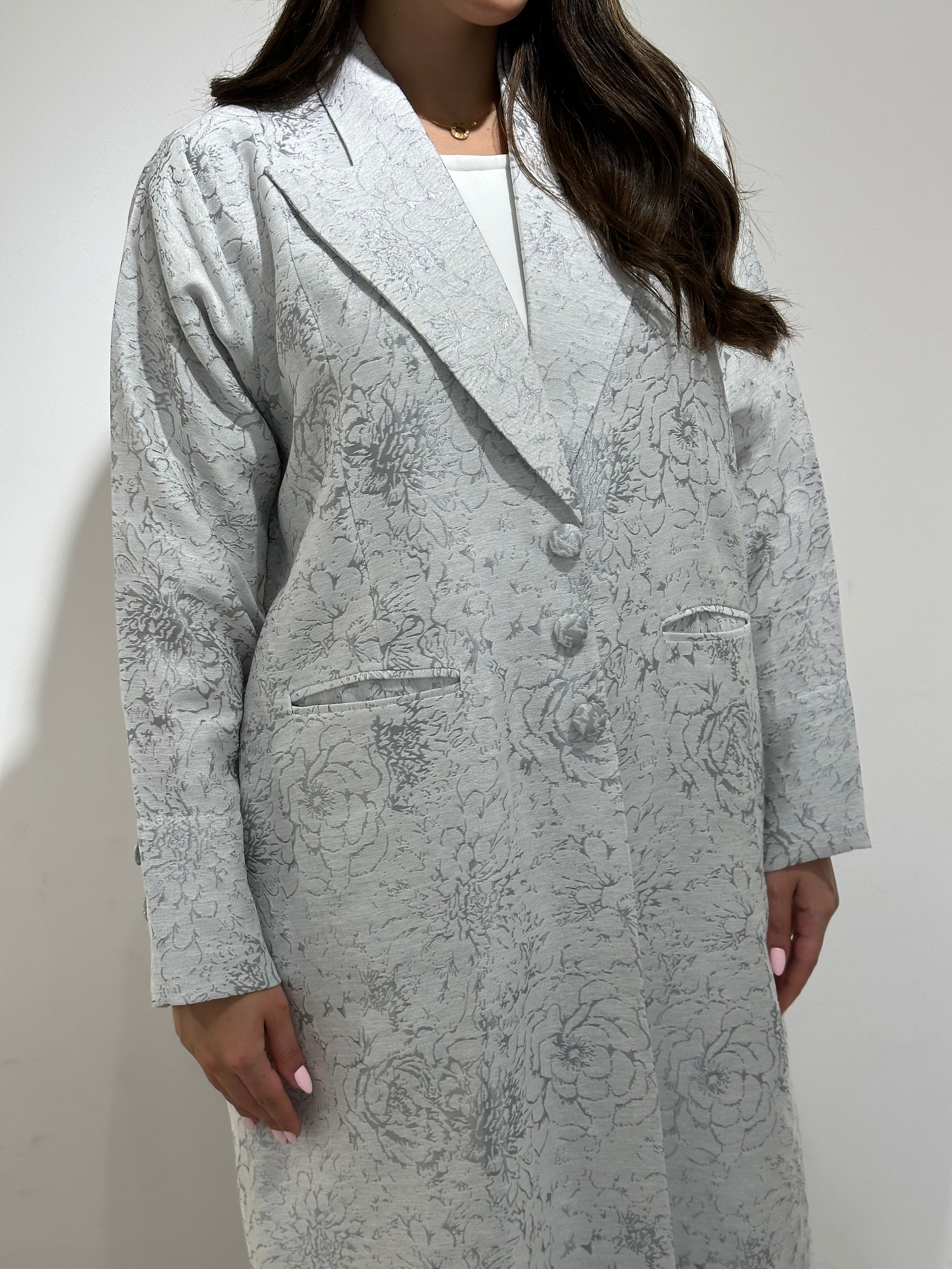 C 1364-01 Light Grey Floral Abaya