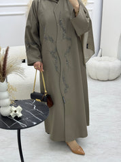 C 0925 Khaki Beaded Eid Abaya