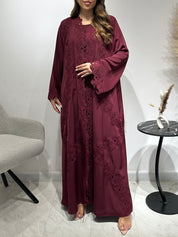 C 1599 Burgundy Lace Abaya