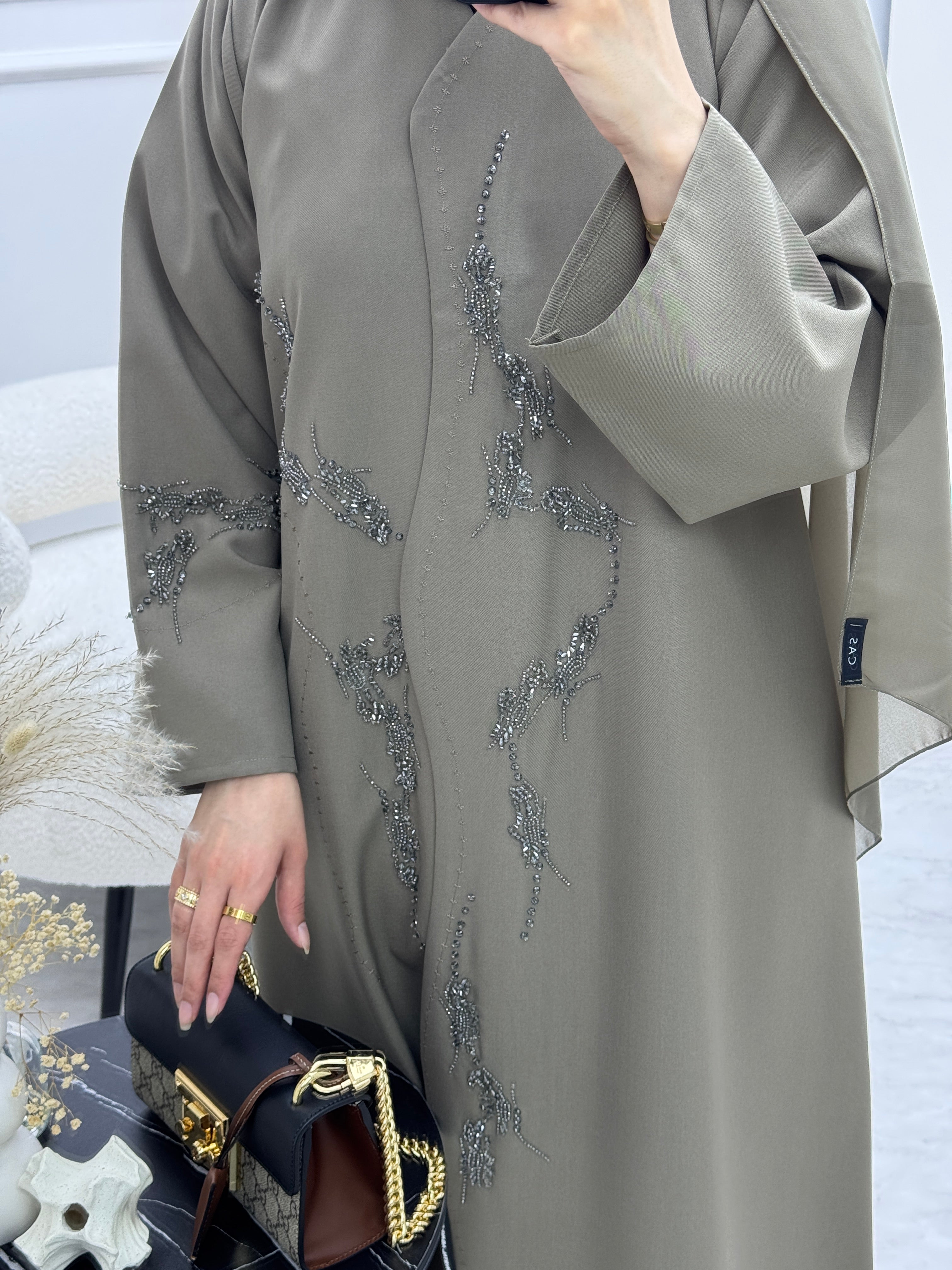 C 0925 Khaki Beaded Eid Abaya