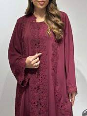 C 1599 Burgundy Lace Abaya