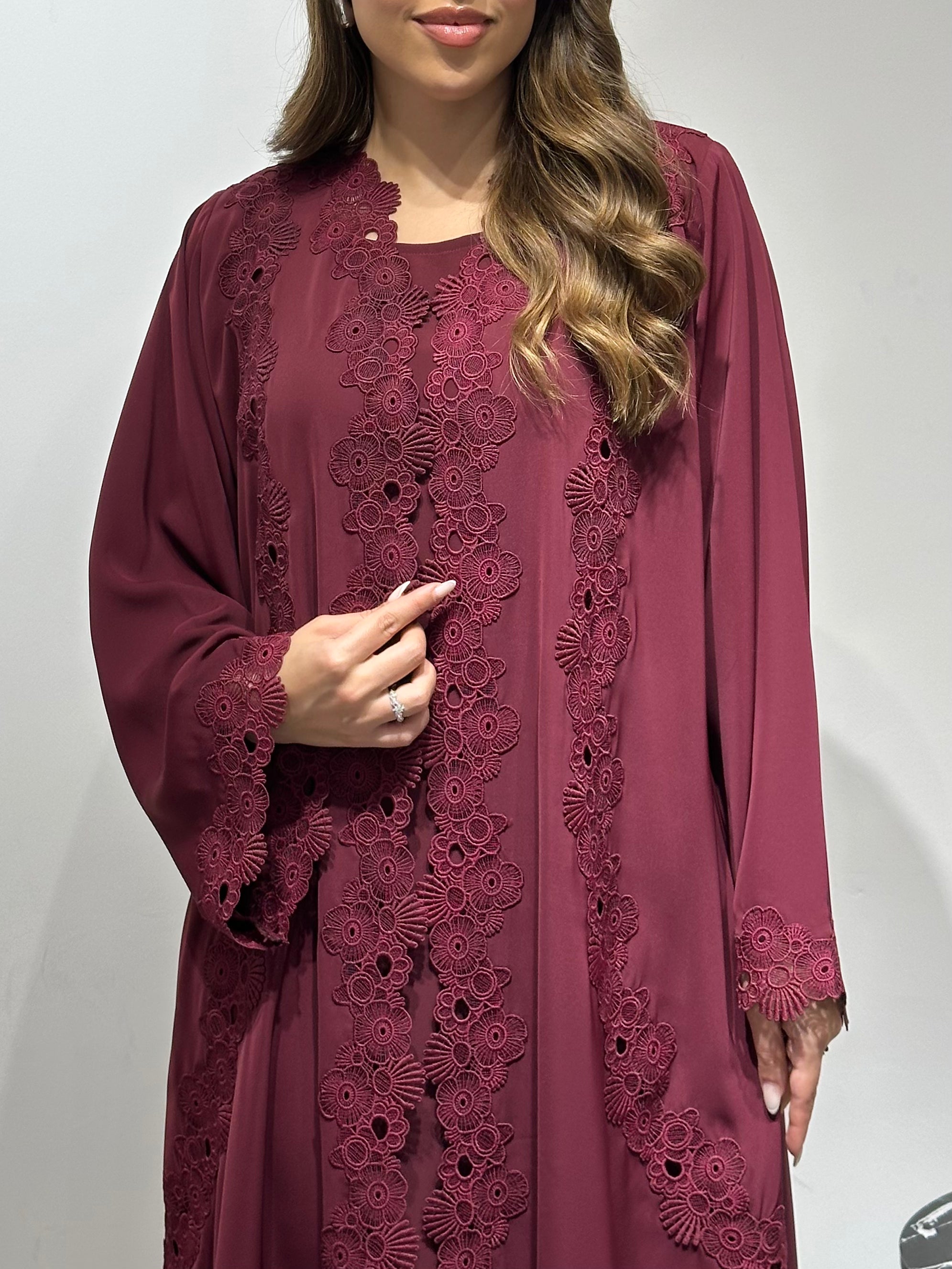 C 1599 Burgundy Lace Abaya