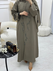 C 0925 Khaki Beaded Eid Abaya