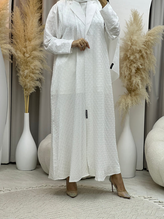 C 0006-01 White Coat Silk Eid Abaya