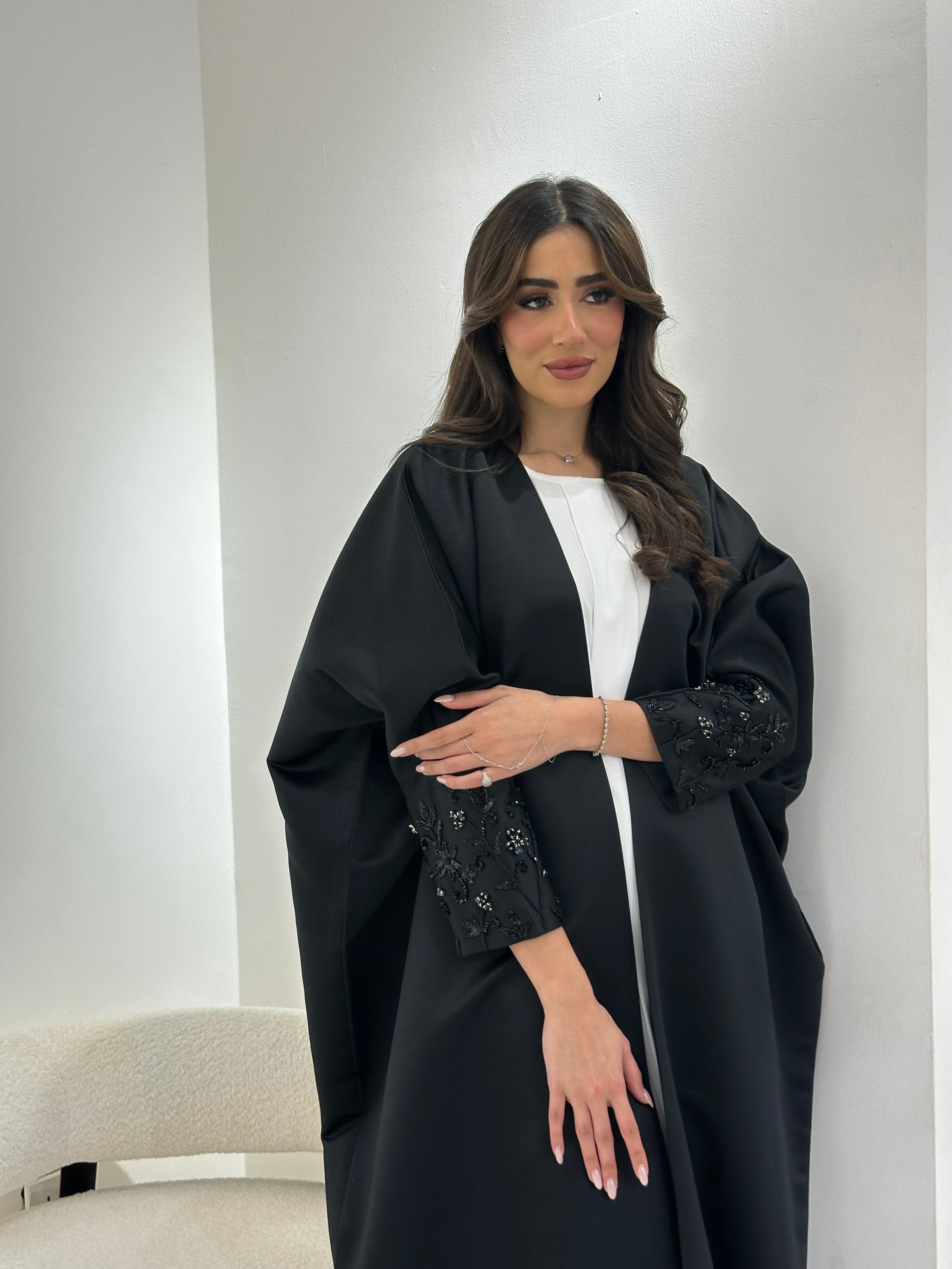 C 0903 Black Beaded Bisht Abaya