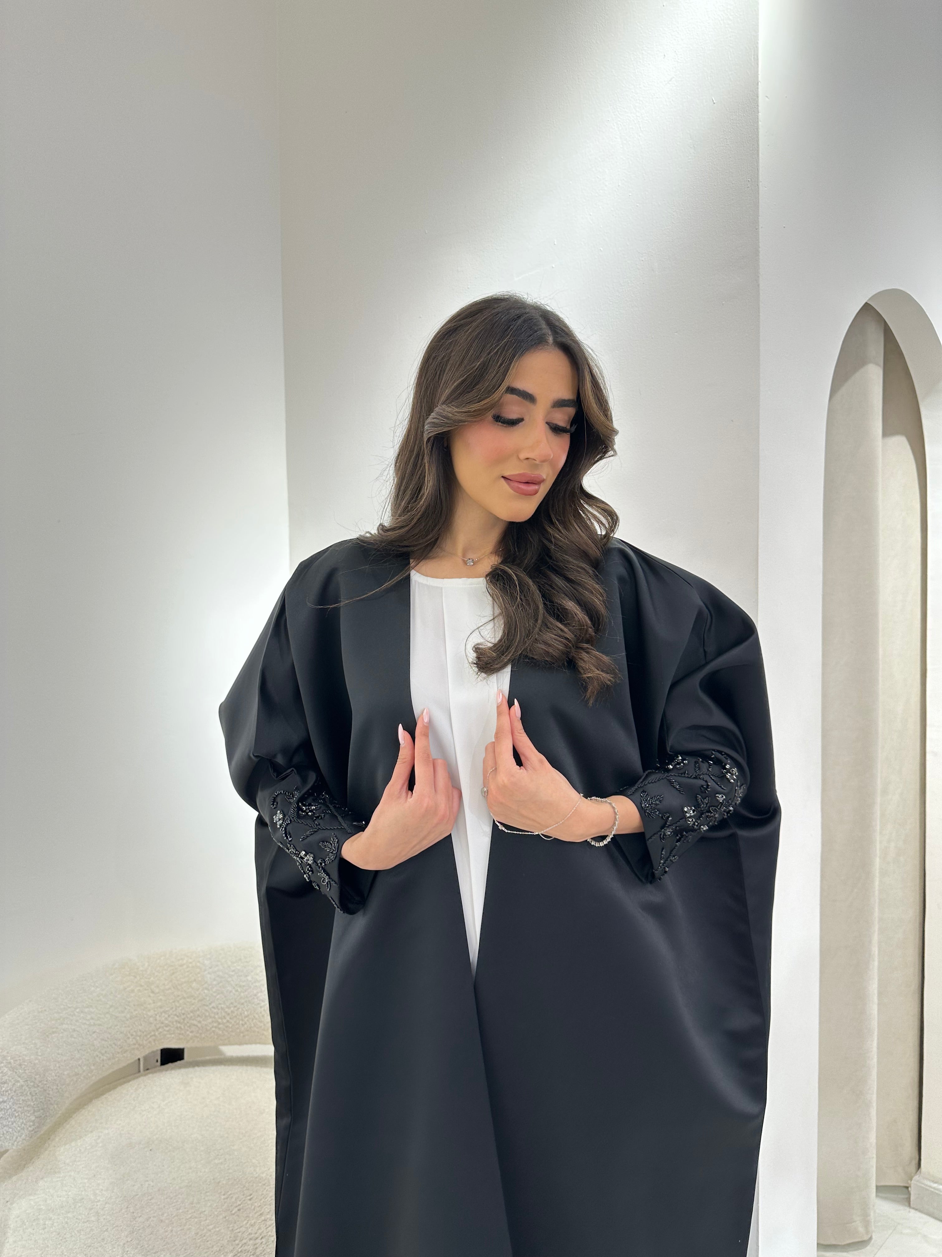 C 0903 Black Beaded Bisht Abaya