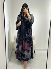 C 1368 Purple Fusion Printed Abaya