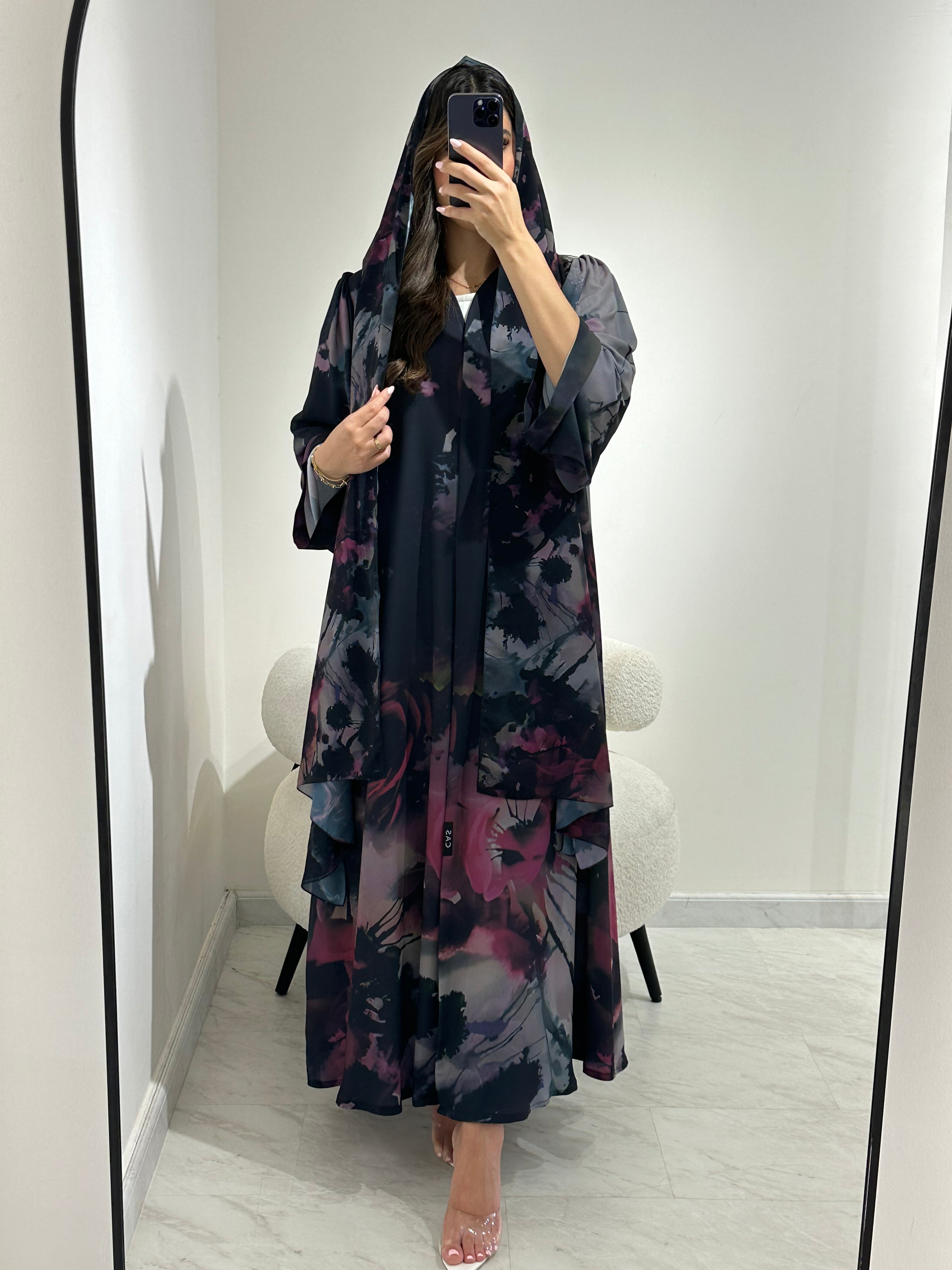 C 1368 Purple Fusion Printed Abaya