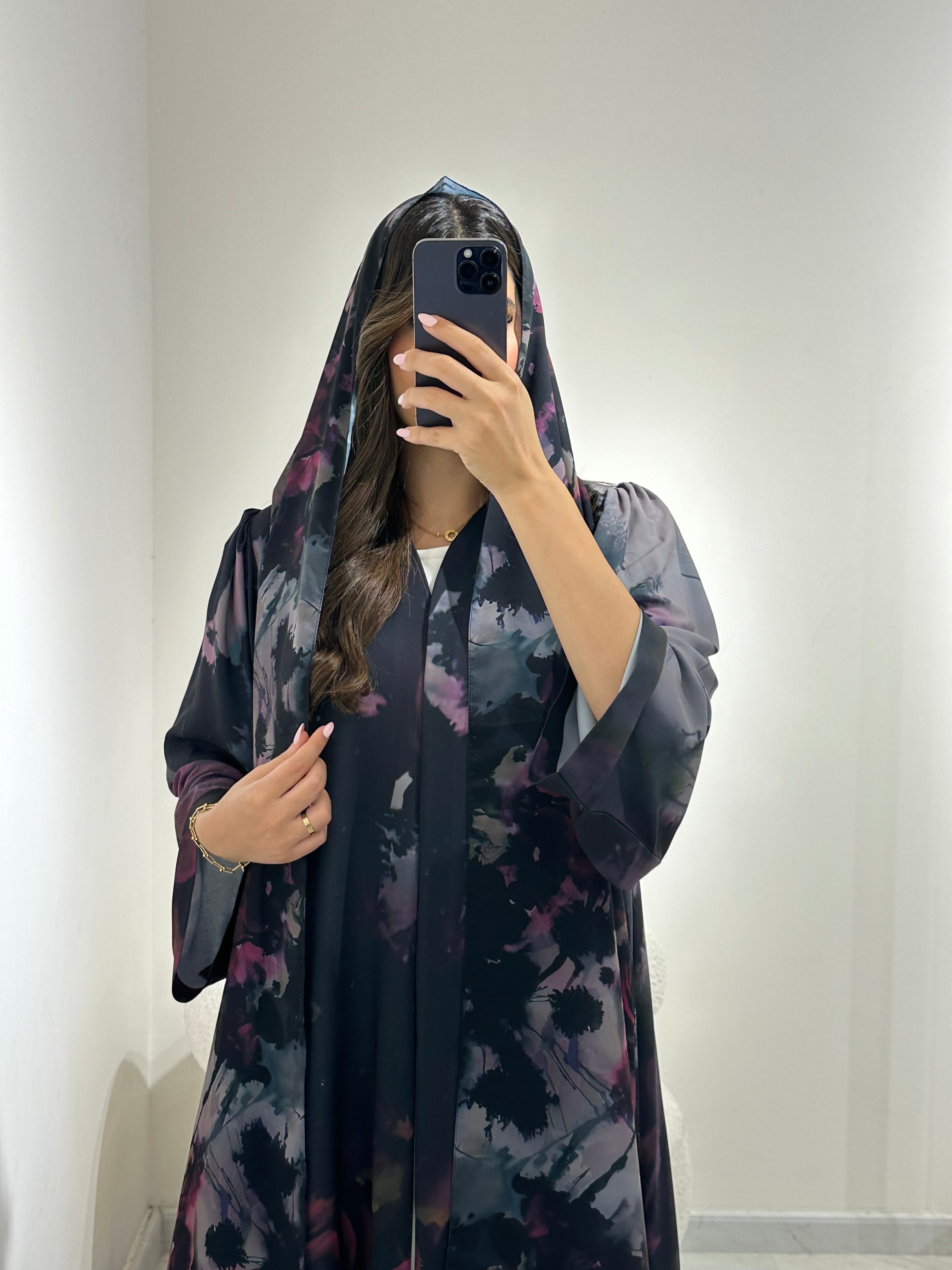 C 1368 Purple Fusion Printed Abaya