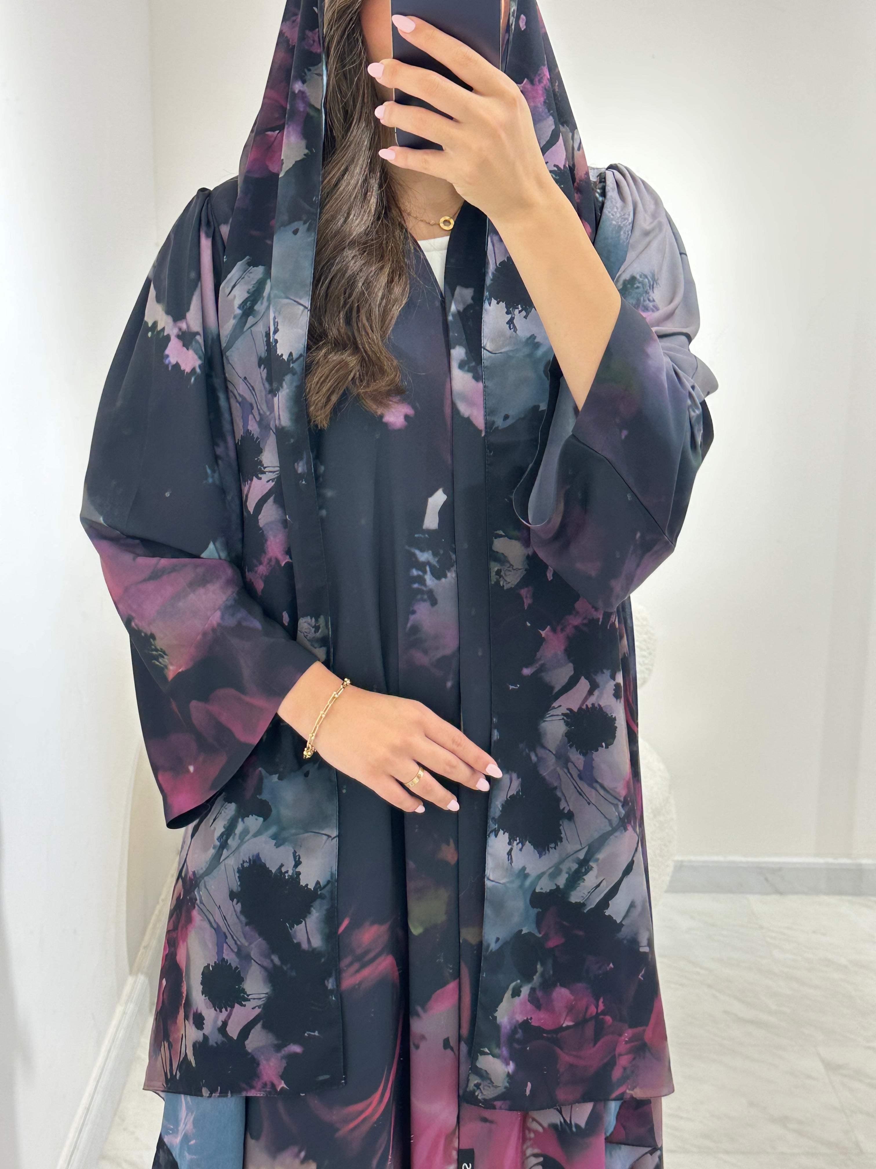 C 1368 Purple Fusion Printed Abaya