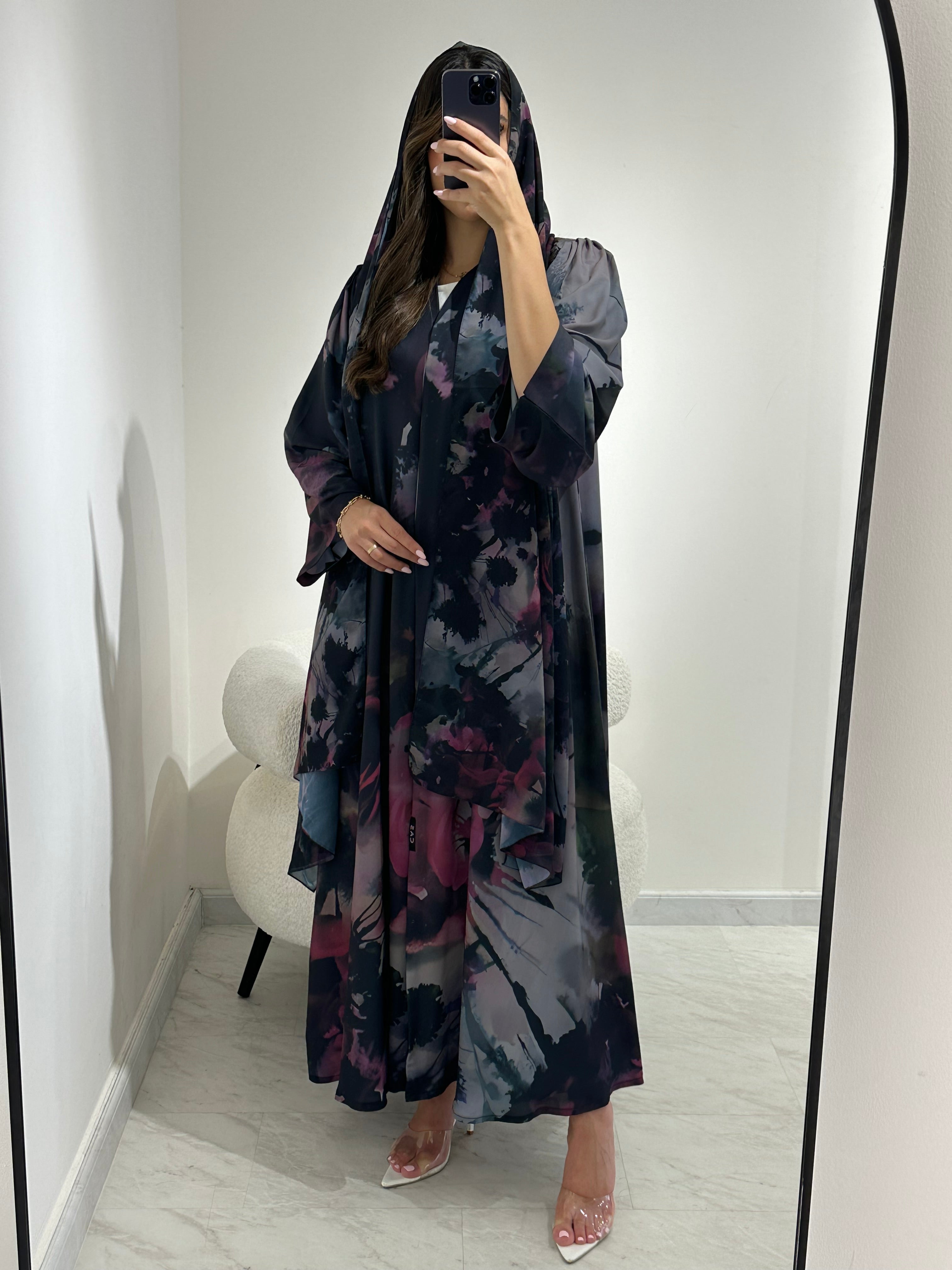 C 1368 Purple Fusion Printed Abaya