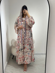 C 1374 Beige Floral Printed Abaya